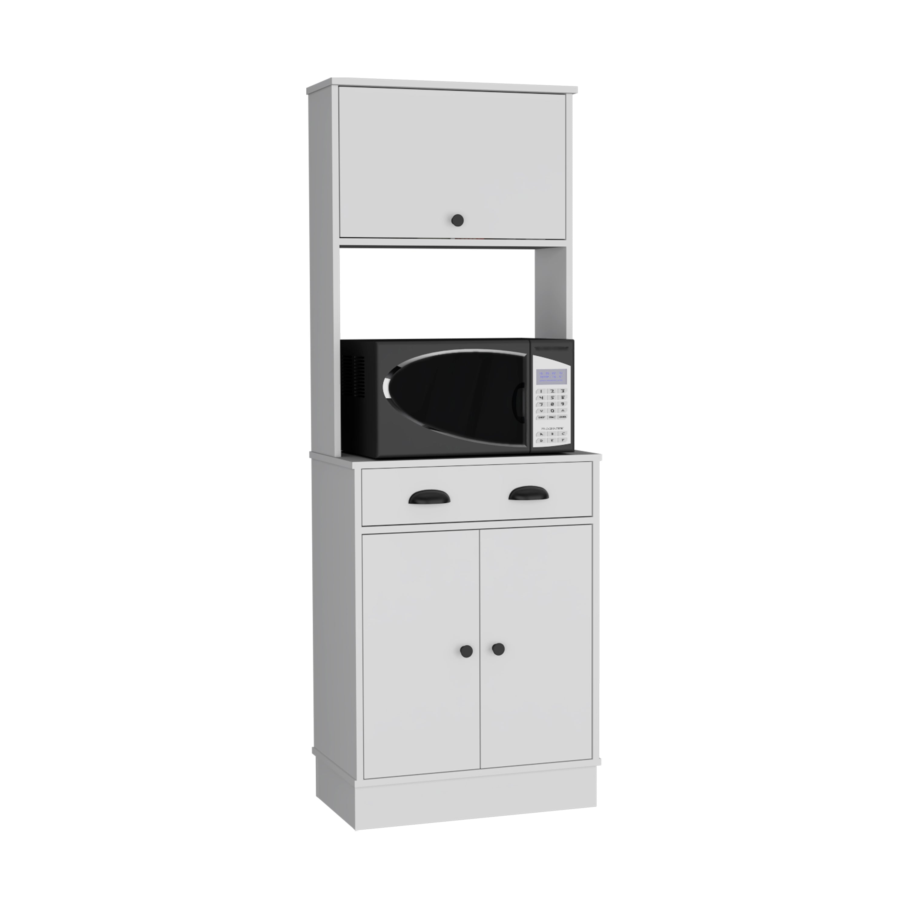 Apex 66.3" H Kitchen Pantry with Drawer, 2 Cabinets, and Microwave Stand, White - Luciddepo