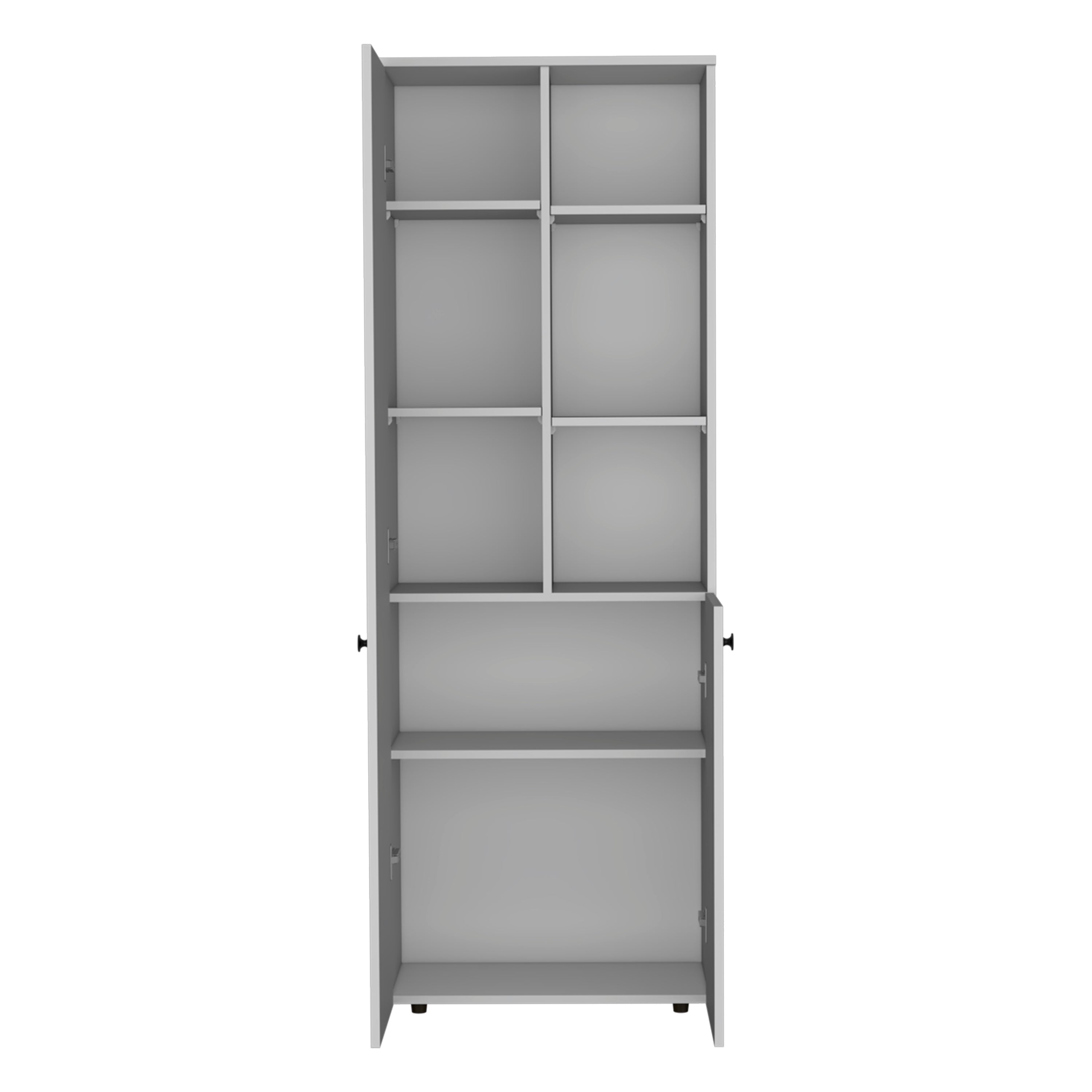 Riner 67" H Multistotage with 5-tier storage shelves and 2 doors, White - Luciddepo