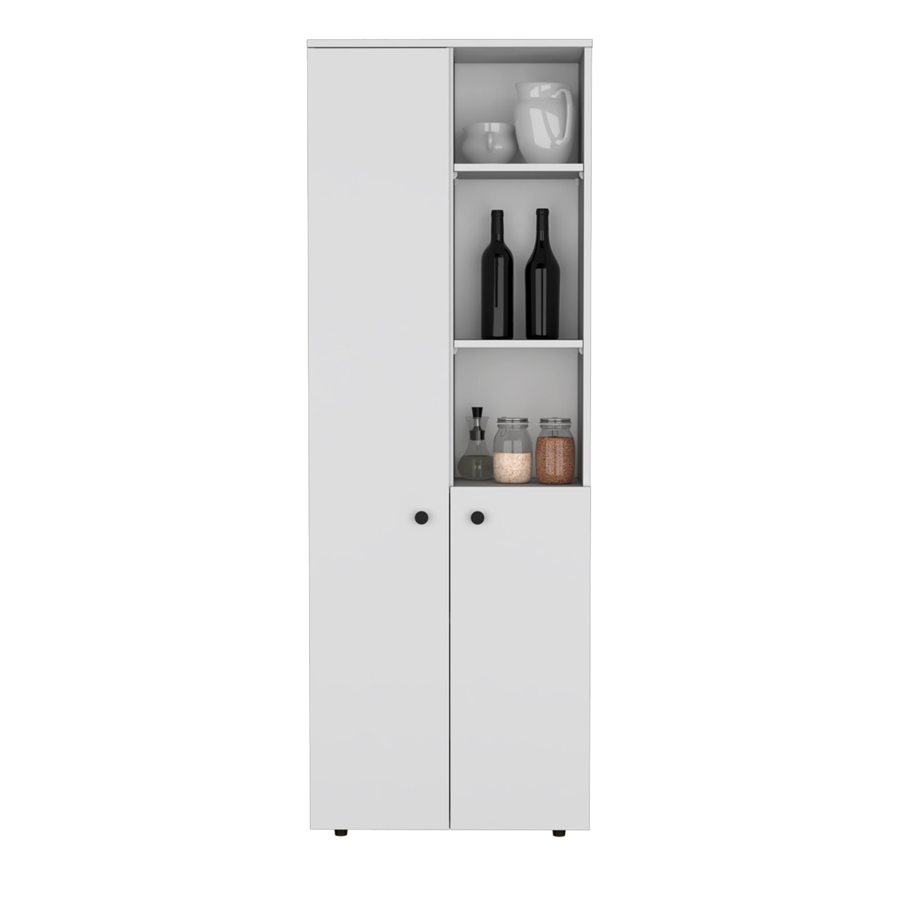 Riner 67" H Multistotage with 5-tier storage shelves and 2 doors, White - Luciddepo