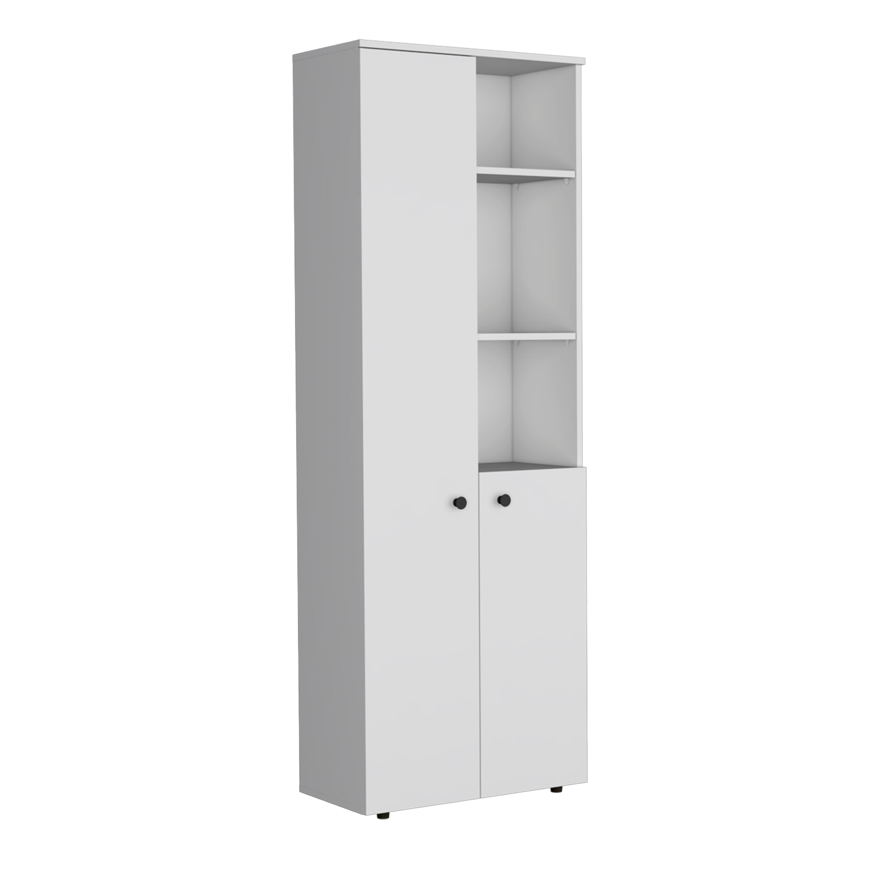 Riner 67" H Multistotage with 5-tier storage shelves and 2 doors, White - Luciddepo