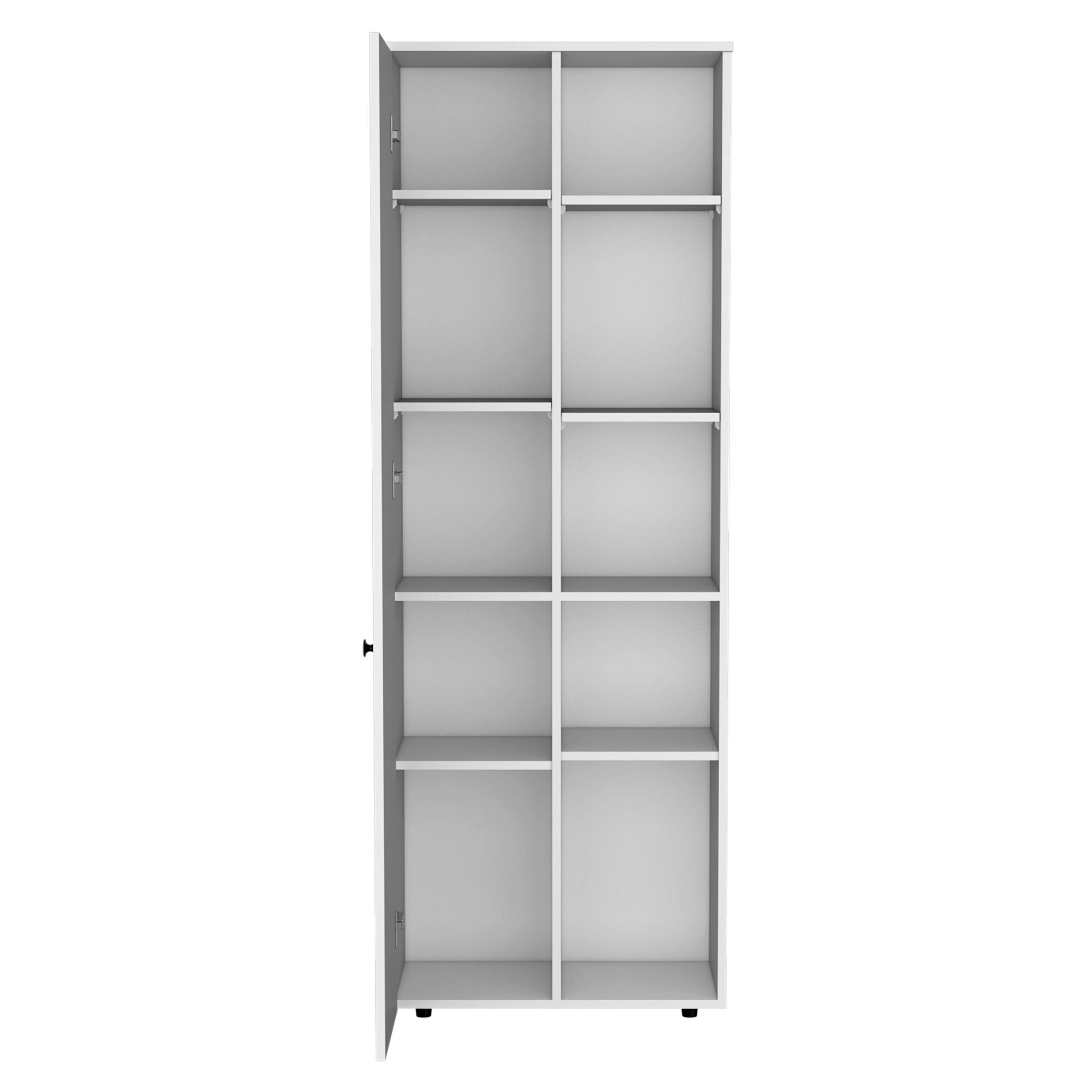 Cary 67" H Kitchen Storage Cabinet With One Door, Five Interior Shelves and Five Exterior Shelves,White - Luciddepo