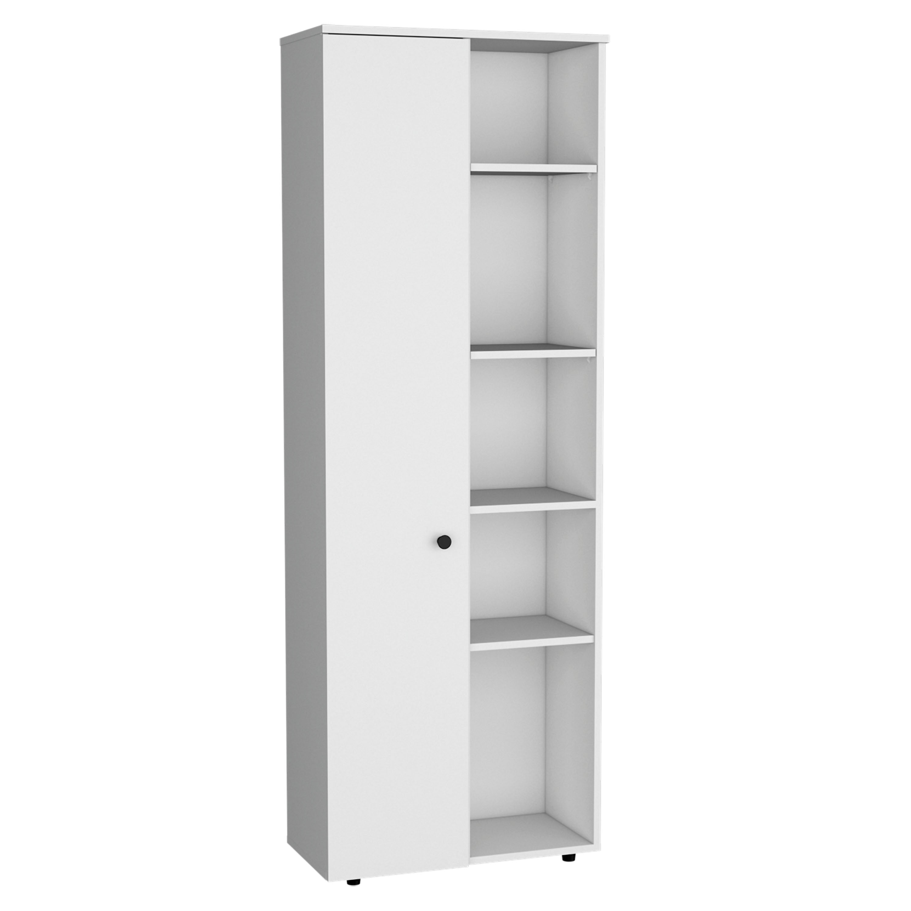Cary 67" H Kitchen Storage Cabinet With One Door, Five Interior Shelves and Five Exterior Shelves,White - Luciddepo