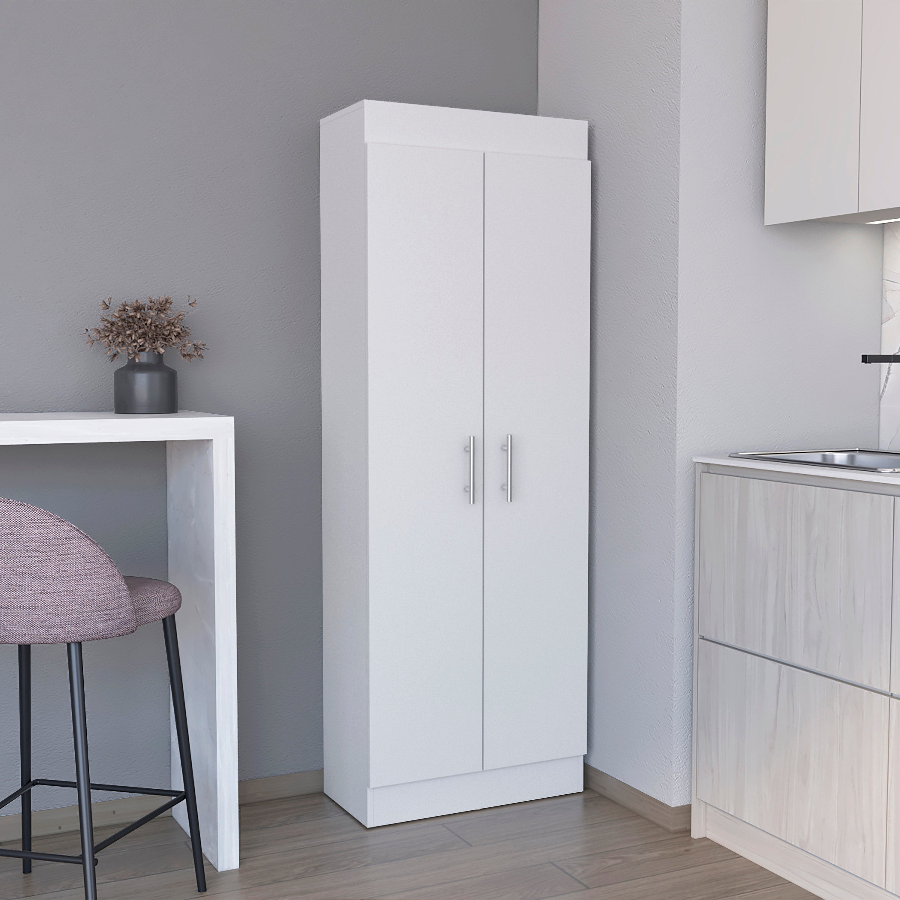 Teller Pantry Cabinet with 5 Shelves, White - Luciddepo