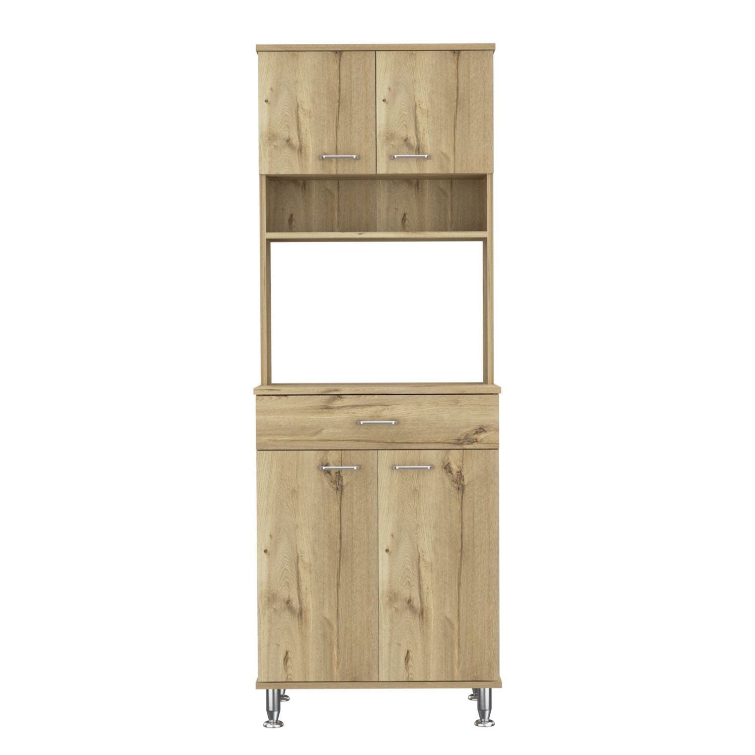 Helis 60 Pantry Double Door Cabinet, One Drawer, Four Legs, Three Shelves , Light Oak - Luciddepo