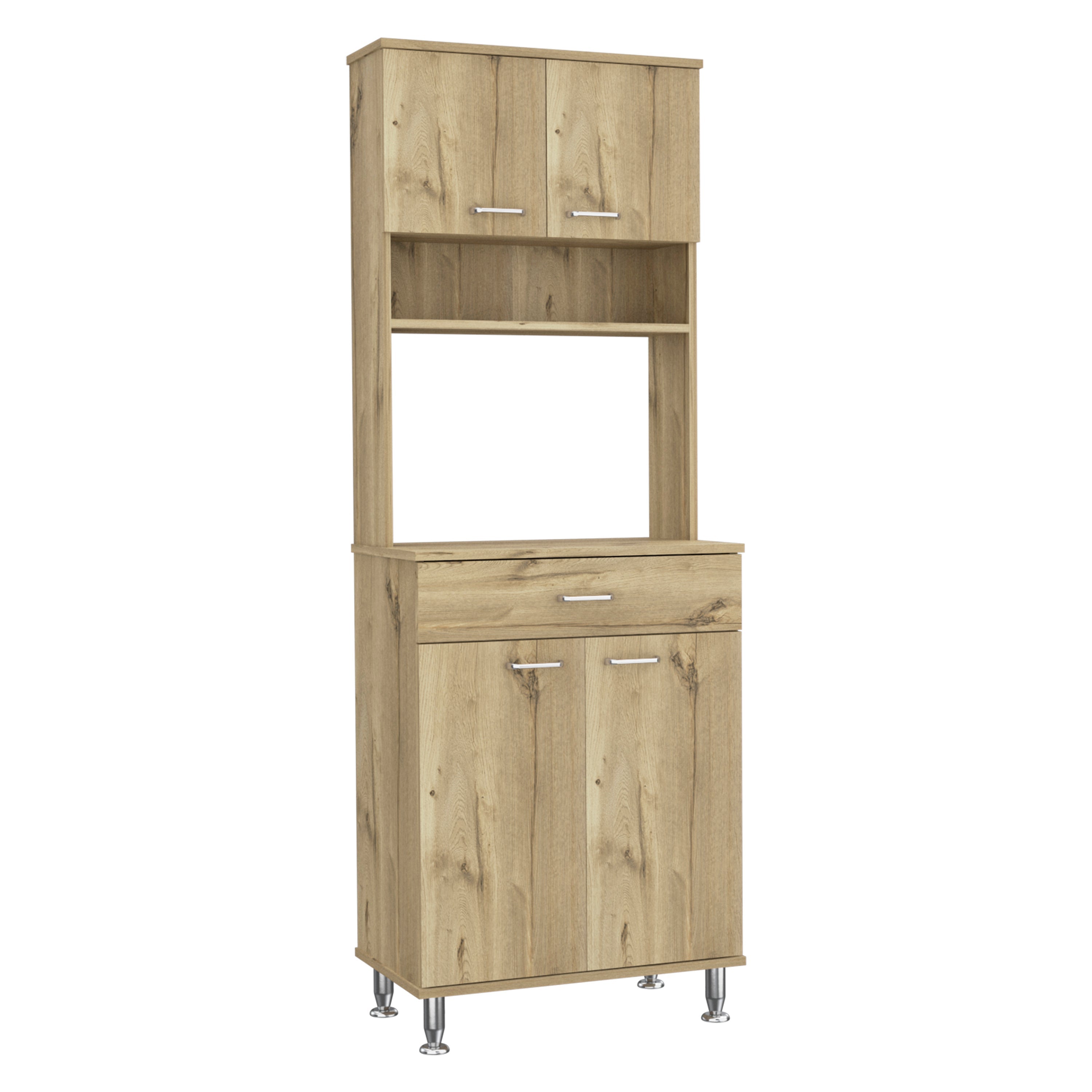 Helis 60 Pantry Double Door Cabinet, One Drawer, Four Legs, Three Shelves , Light Oak - Luciddepo