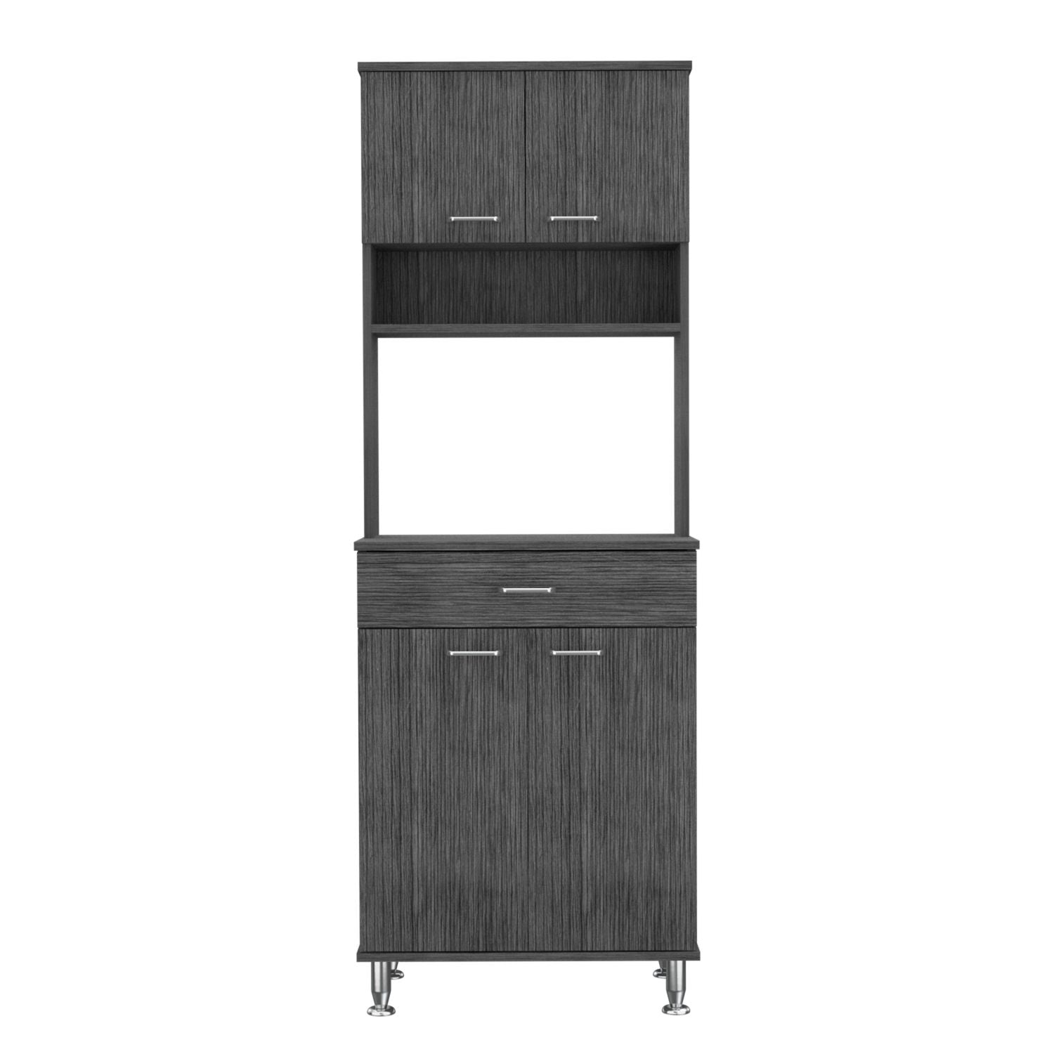 Helis 60 Pantry Double Door Cabinet, One Drawer, Four Legs, Three Shelves , Smokey Oak - Luciddepo