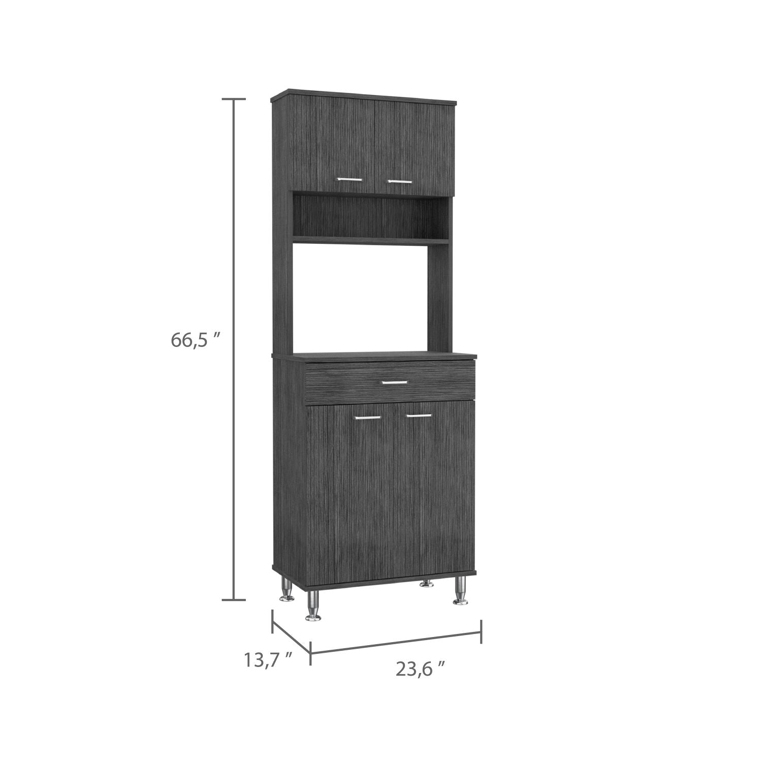 Helis 60 Pantry Double Door Cabinet, One Drawer, Four Legs, Three Shelves , Smokey Oak - Luciddepo