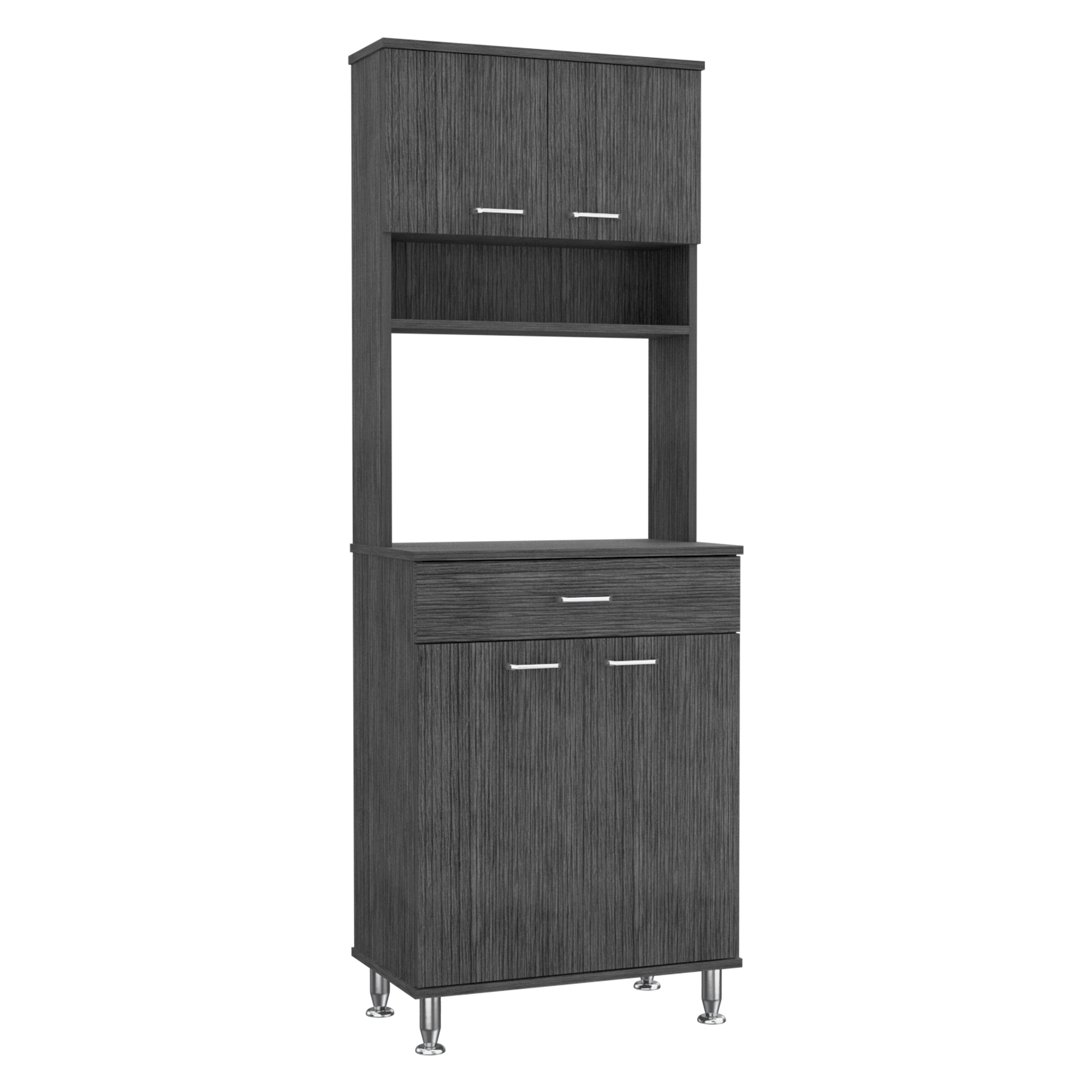 Helis 60 Pantry Double Door Cabinet, One Drawer, Four Legs, Three Shelves , Smokey Oak - Luciddepo