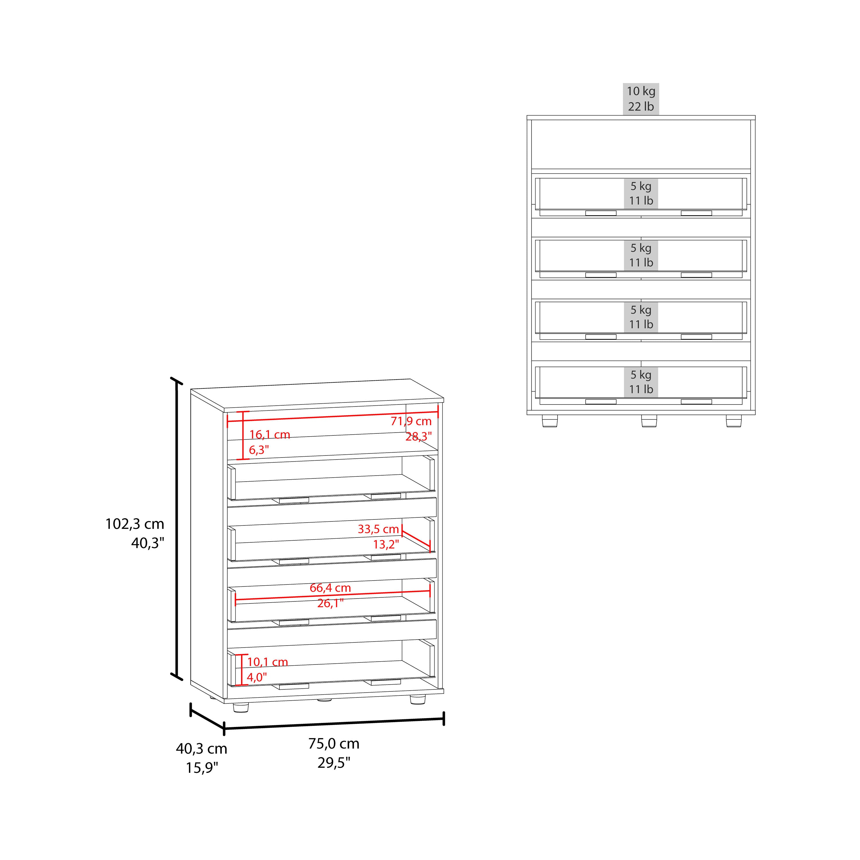 Trevose Dresser, 4 Drawers, 1 Shelf, Matt Gray / Dark Oak - Luciddepo