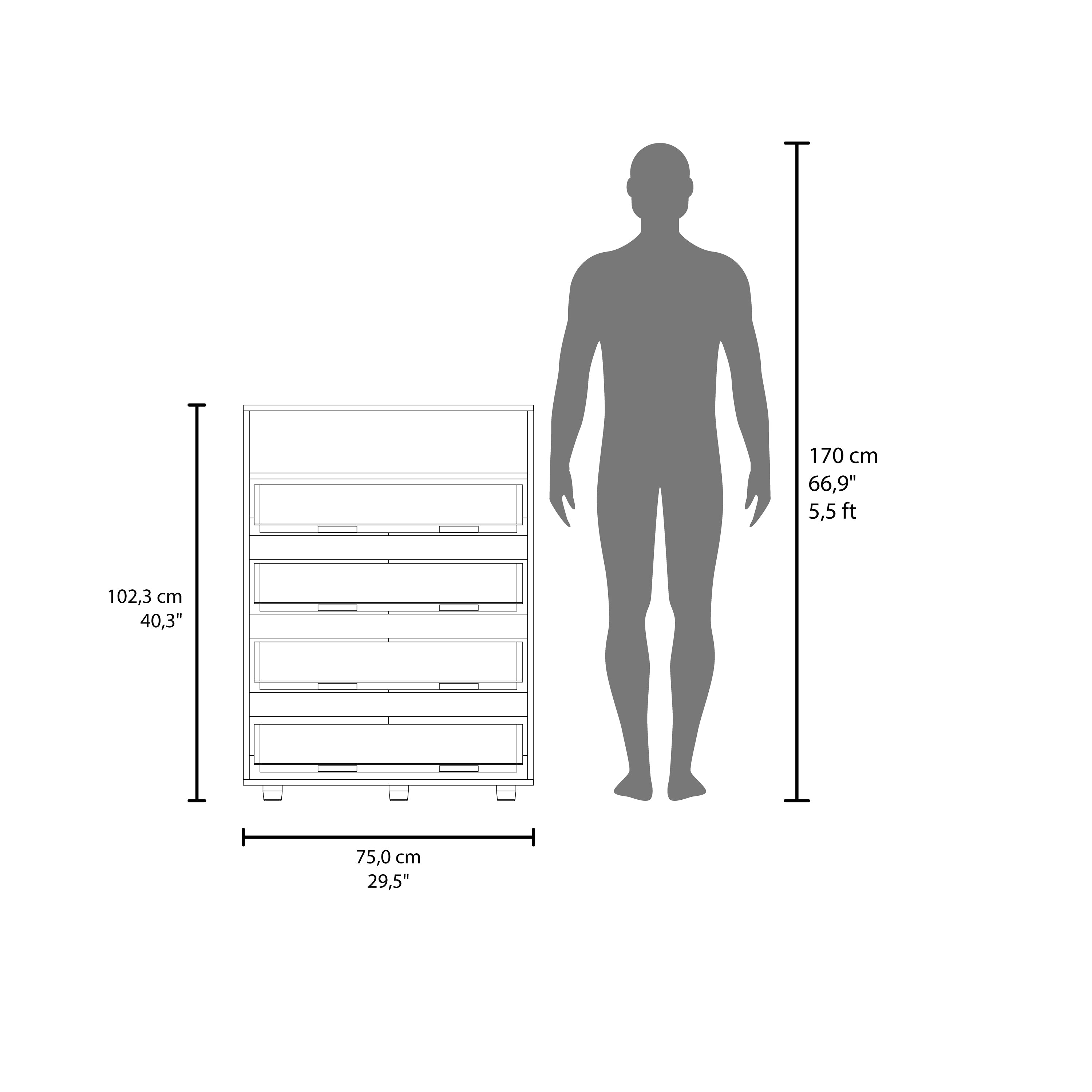 Trevose Dresser, 4 Drawers, 1 Shelf, Matt Gray / Dark Oak - Luciddepo