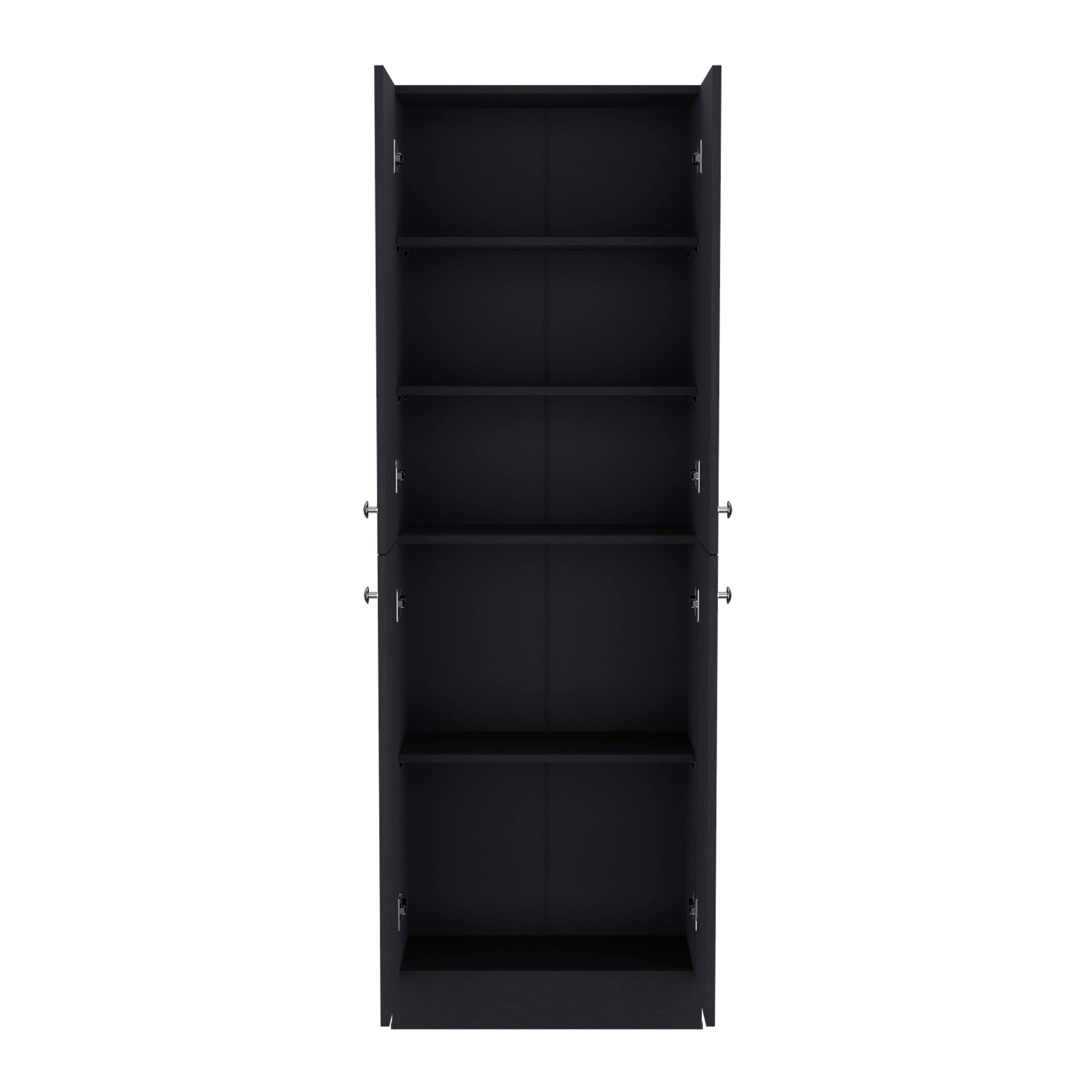 Lynch Kitchen Pantry 71" H, 4 Doors, 5 Adjustable Shelves, Laundry, Black - Luciddepo
