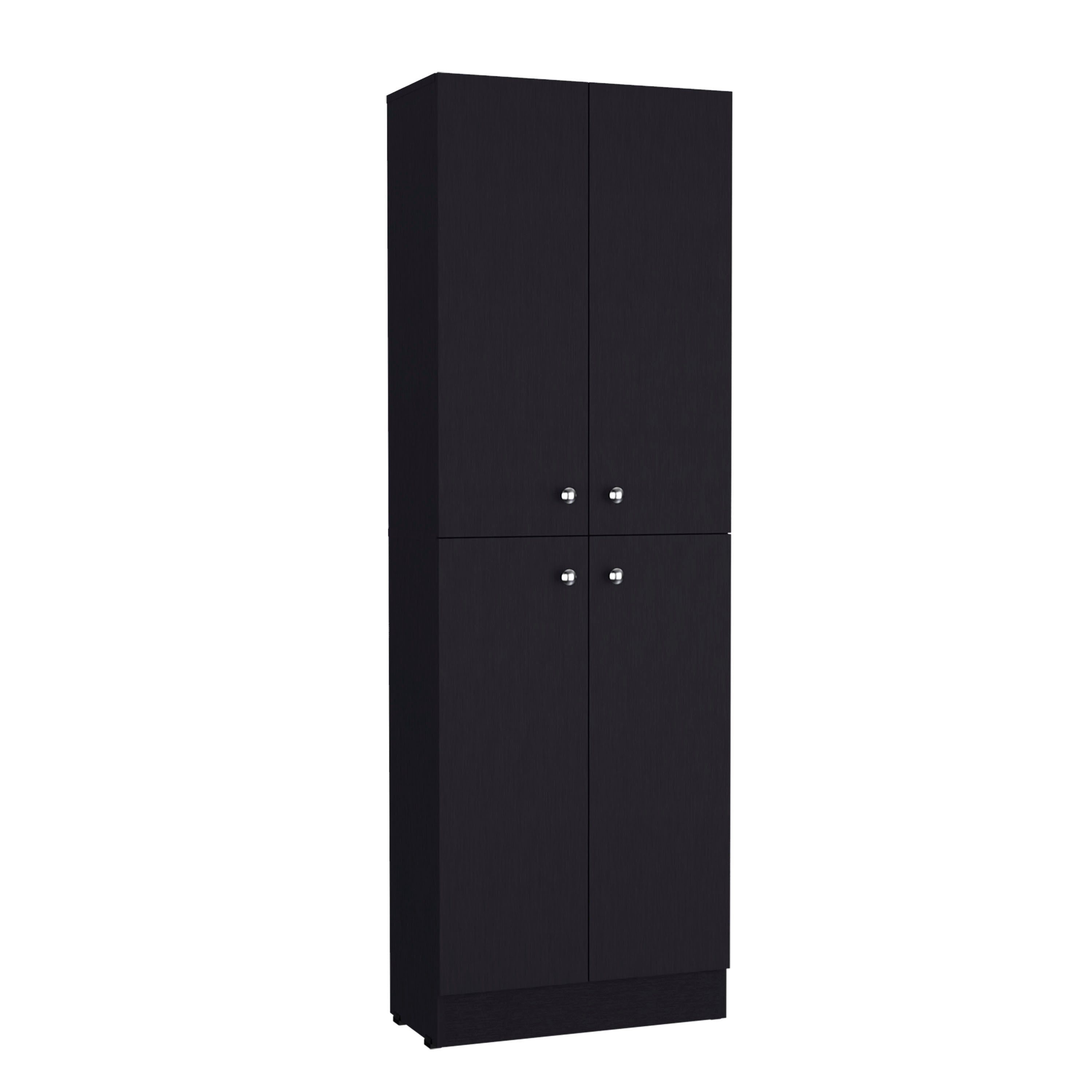 Lynch Kitchen Pantry 71" H, 4 Doors, 5 Adjustable Shelves, Laundry, Black - Luciddepo