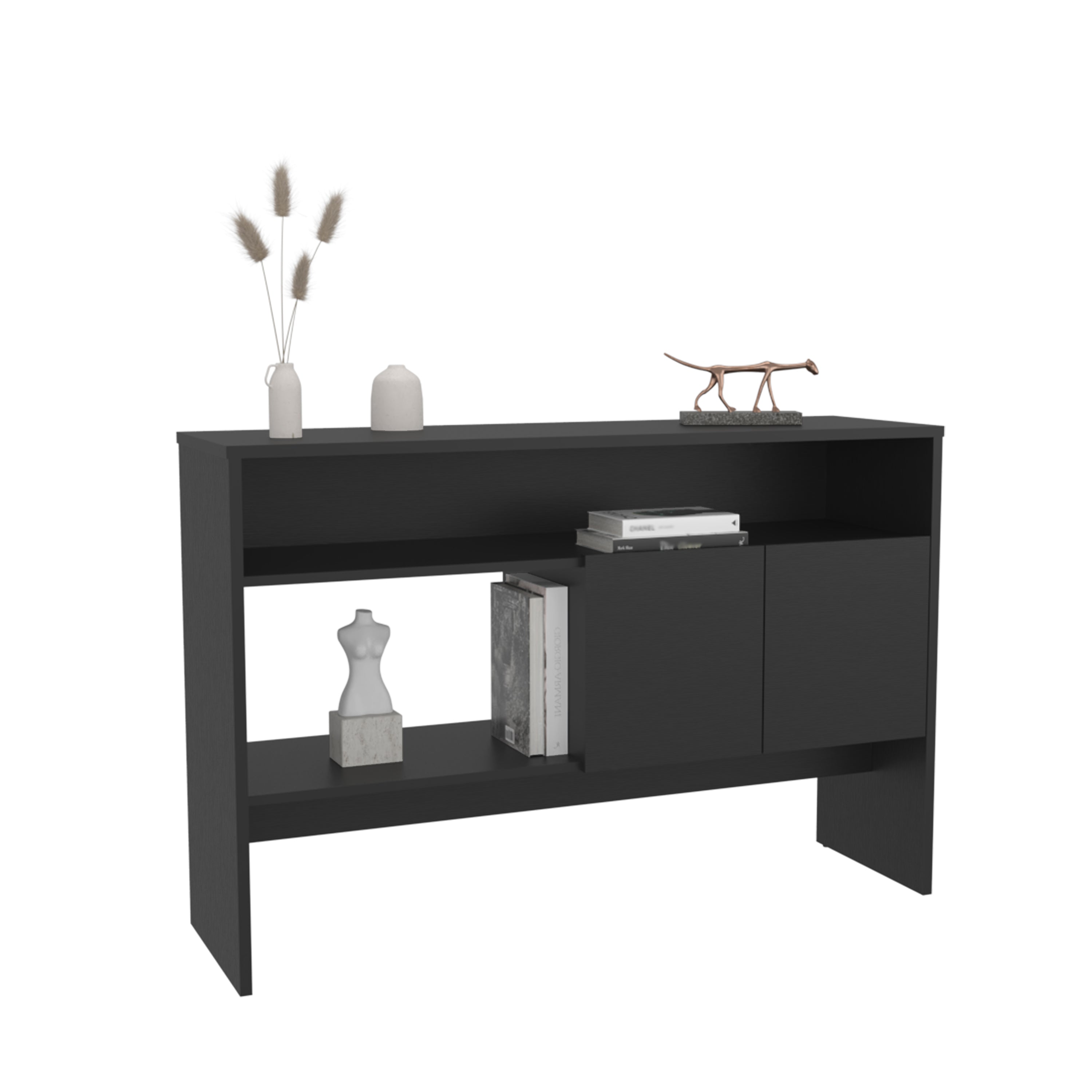 Salcha Console Table with 2 Doors and 3 Shelves, Black - Luciddepo