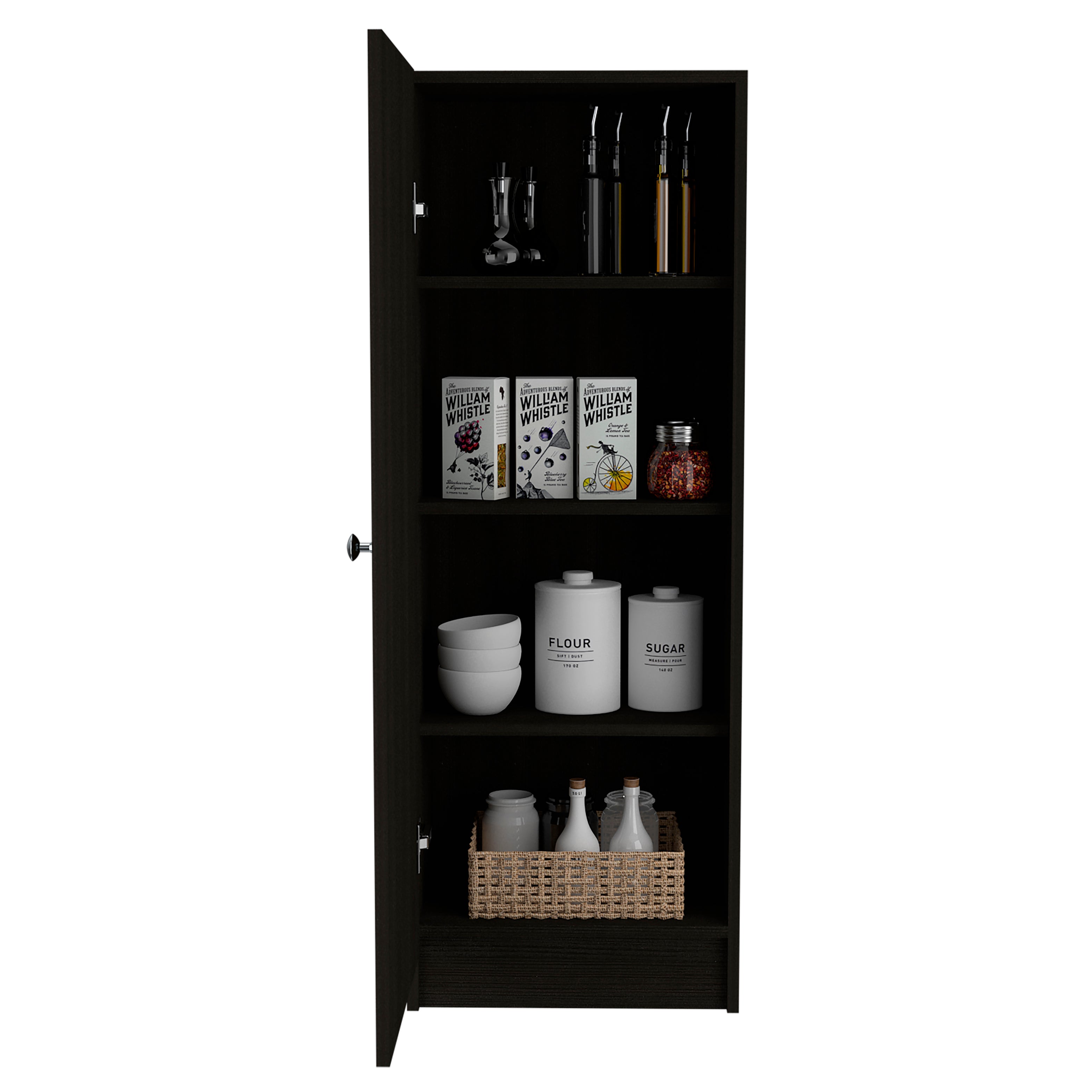 Uluru Kitchen Pantry, Single Door Cabinet, Four Interior Shelves, Black - Luciddepo