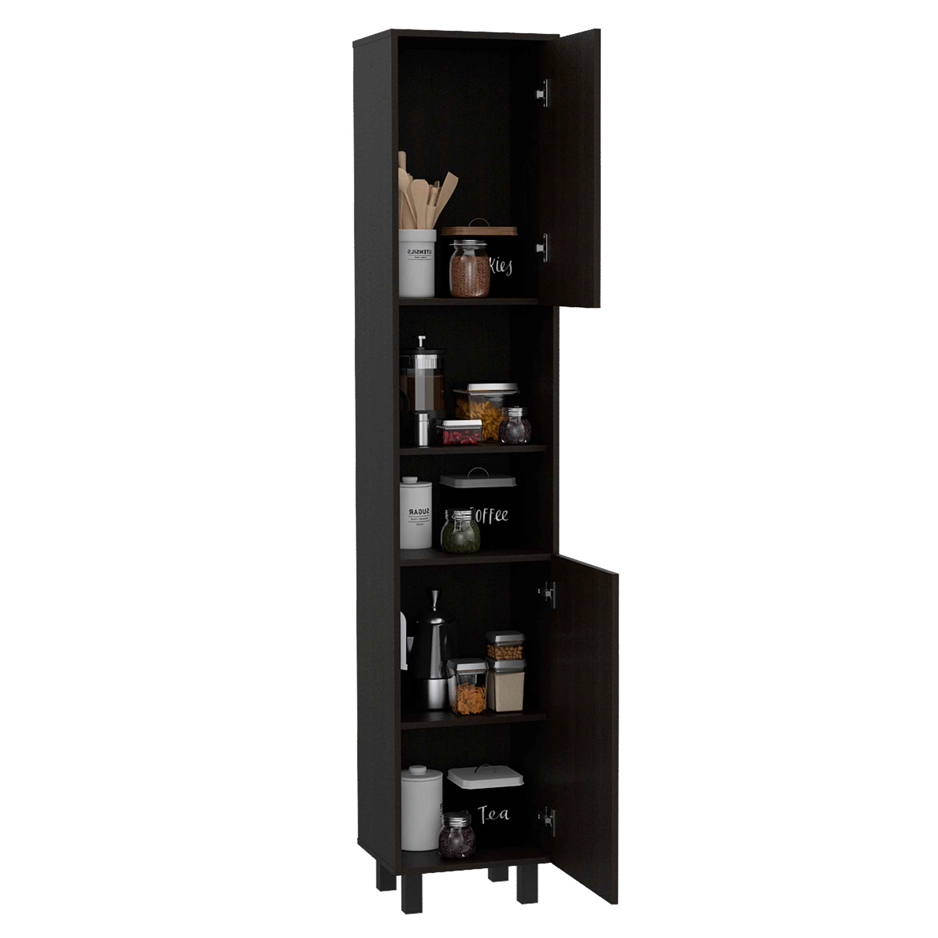 Ikaria Kitchen Pantry, Two Shelves, Three Interior, Shelves, Black
