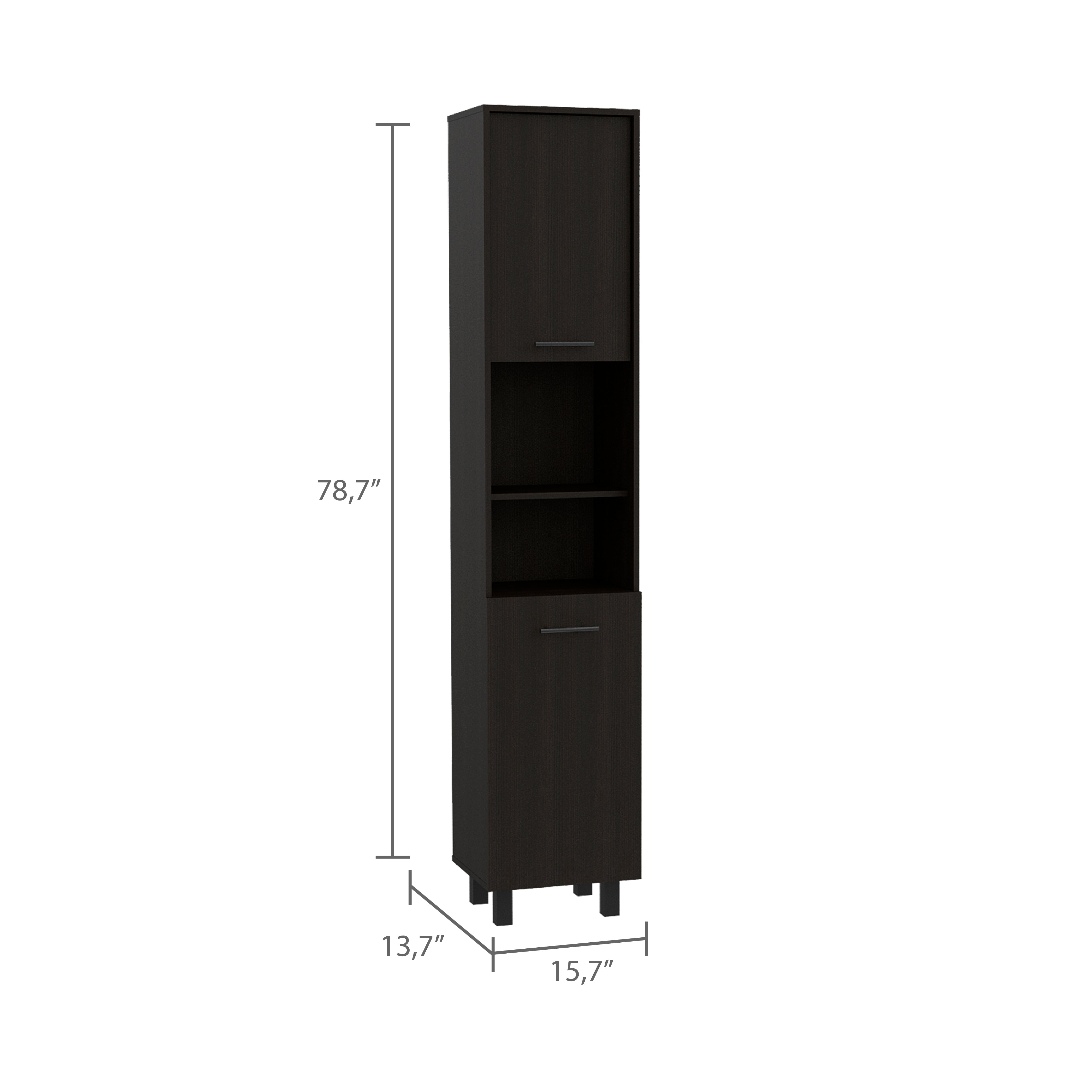 Ikaria Kitchen Pantry, Two Shelves, Three Interior, Shelves, Black - Luciddepo