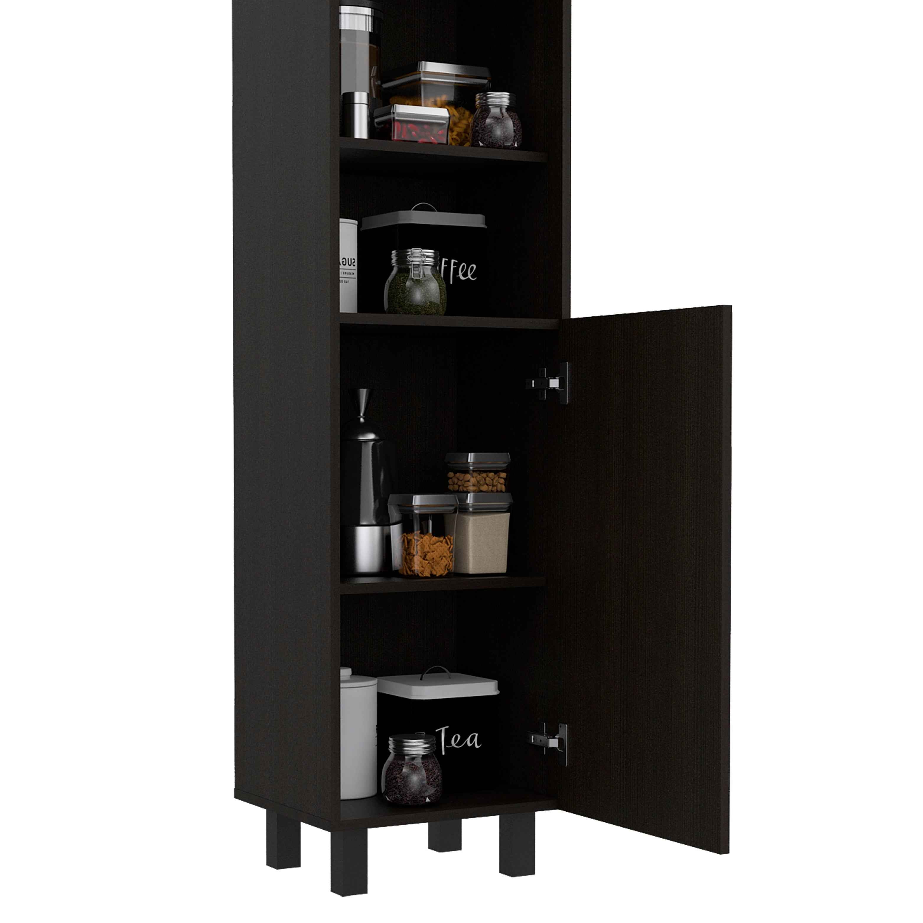 Ikaria Kitchen Pantry, Two Shelves, Three Interior, Shelves, Black