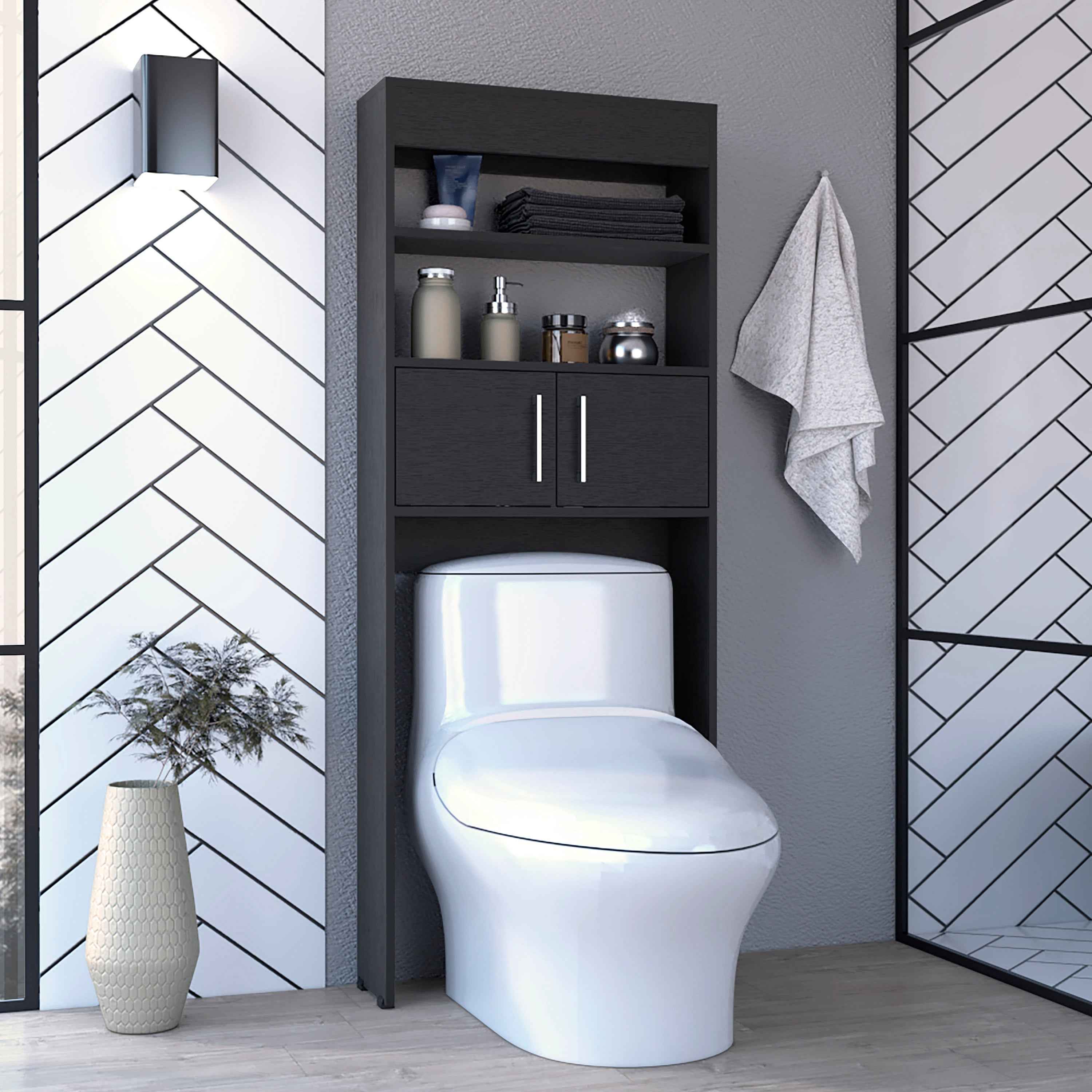 Atlas Over The Toilet Cabinet with Two Shelves and Double Door, Black