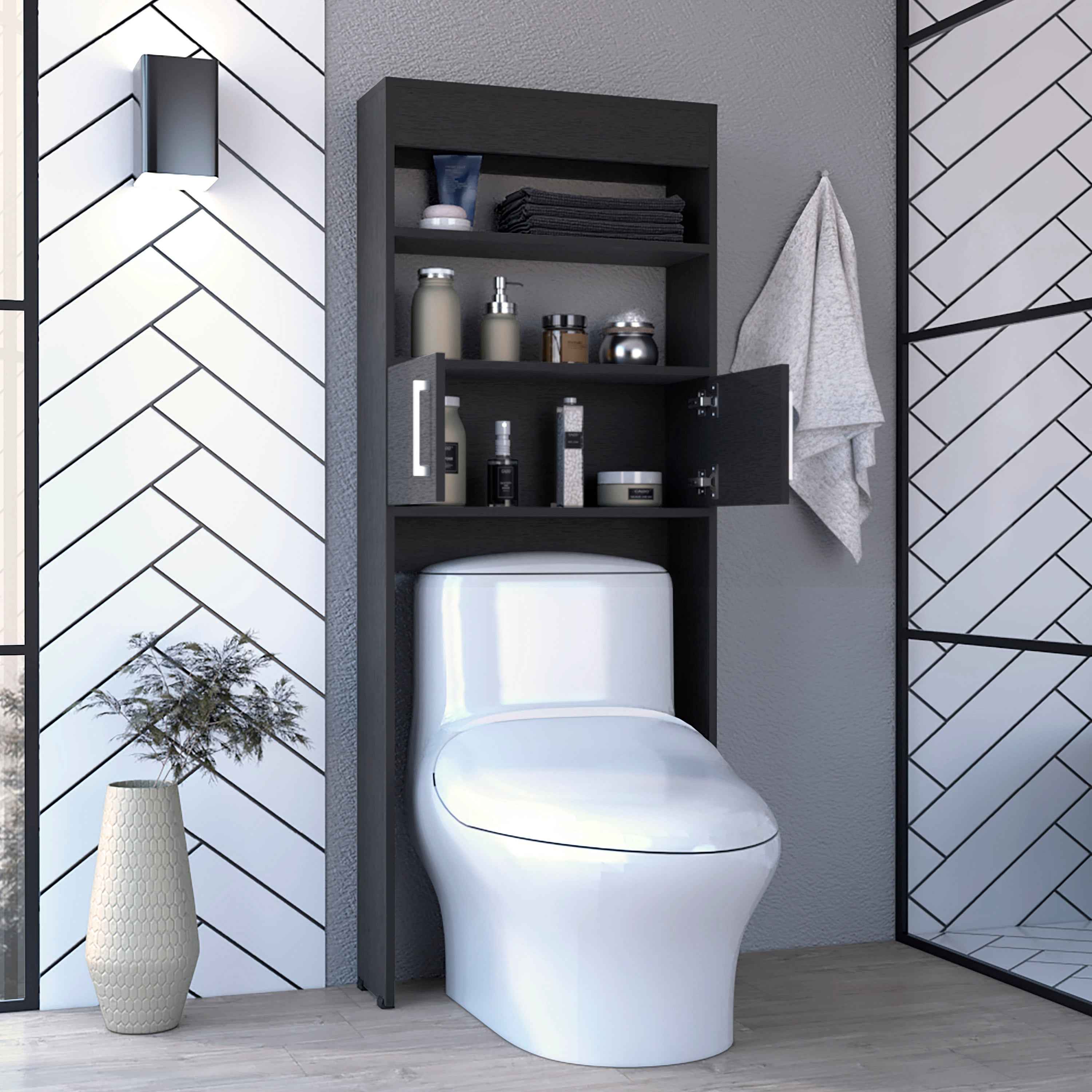 Atlas Over The Toilet Cabinet with Two Shelves and Double Door, Black