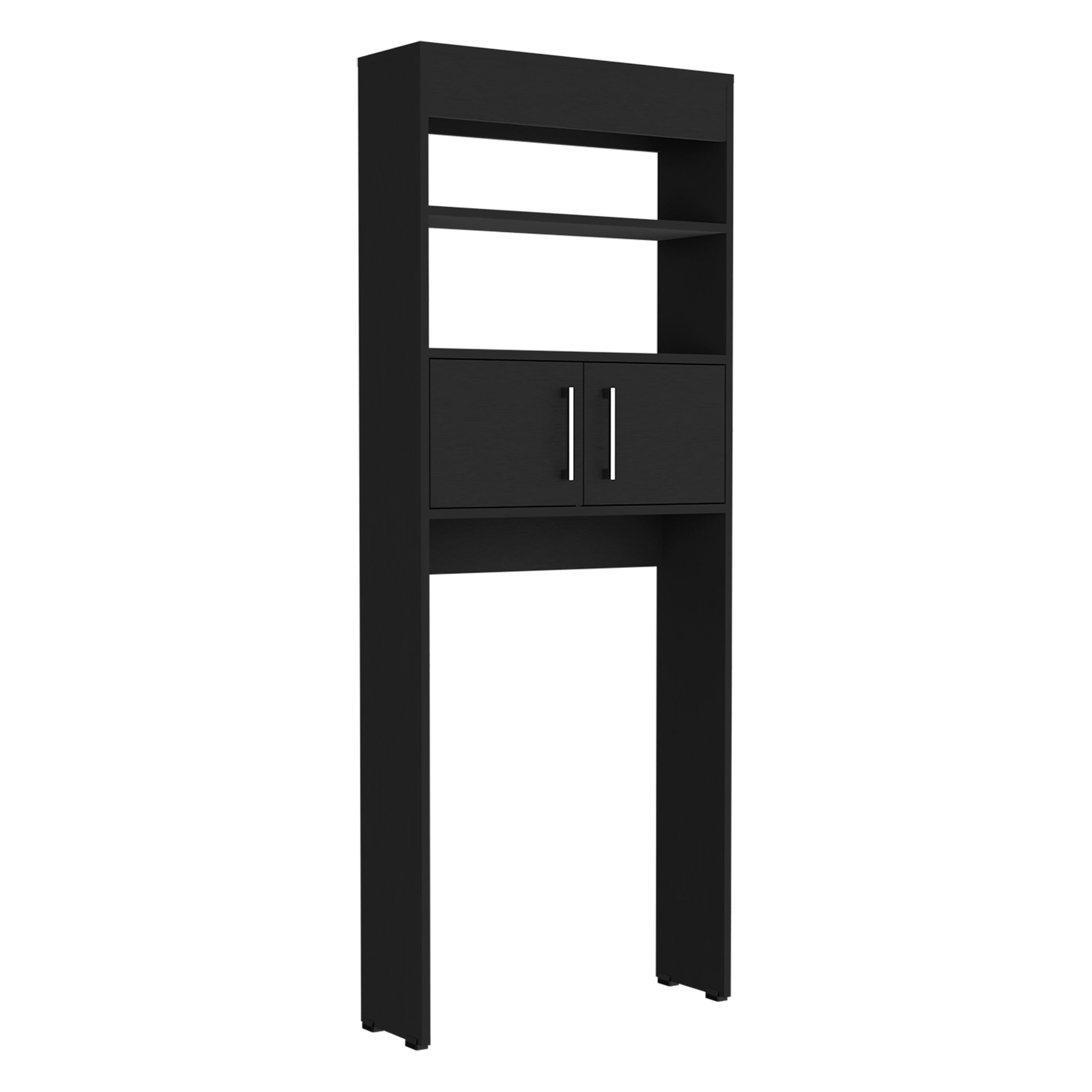 Atlas Over The Toilet Cabinet with Two Shelves and Double Door, Black - Luciddepo