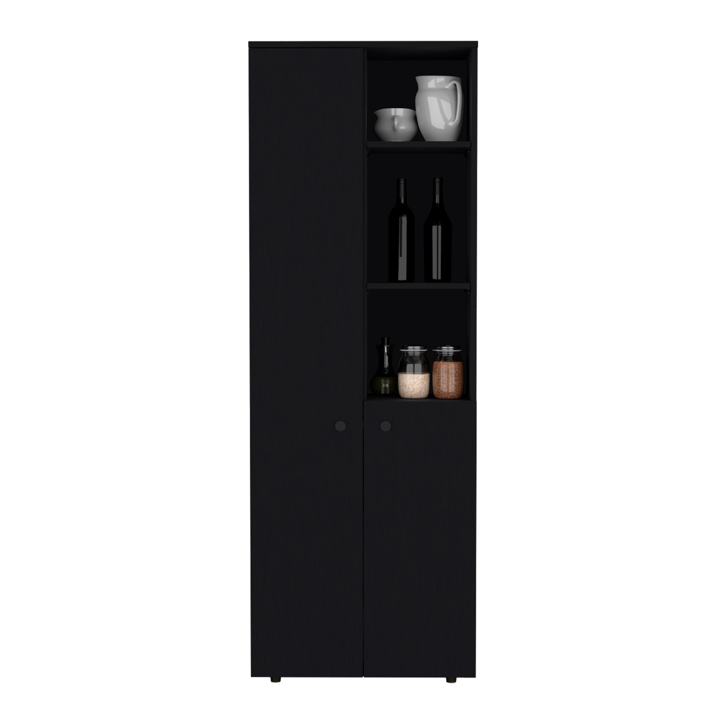 Riner 67" H Multistotage with 5-tier storage shelves and 2 doors, Black - Luciddepo