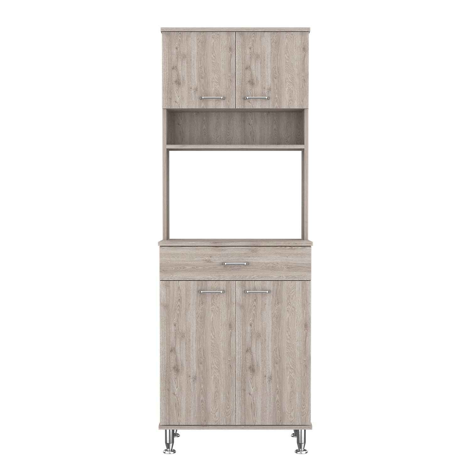 Helis 60 Pantry Double Door Cabinet, One Drawer, Four Legs, Three Shelves , Light Gray