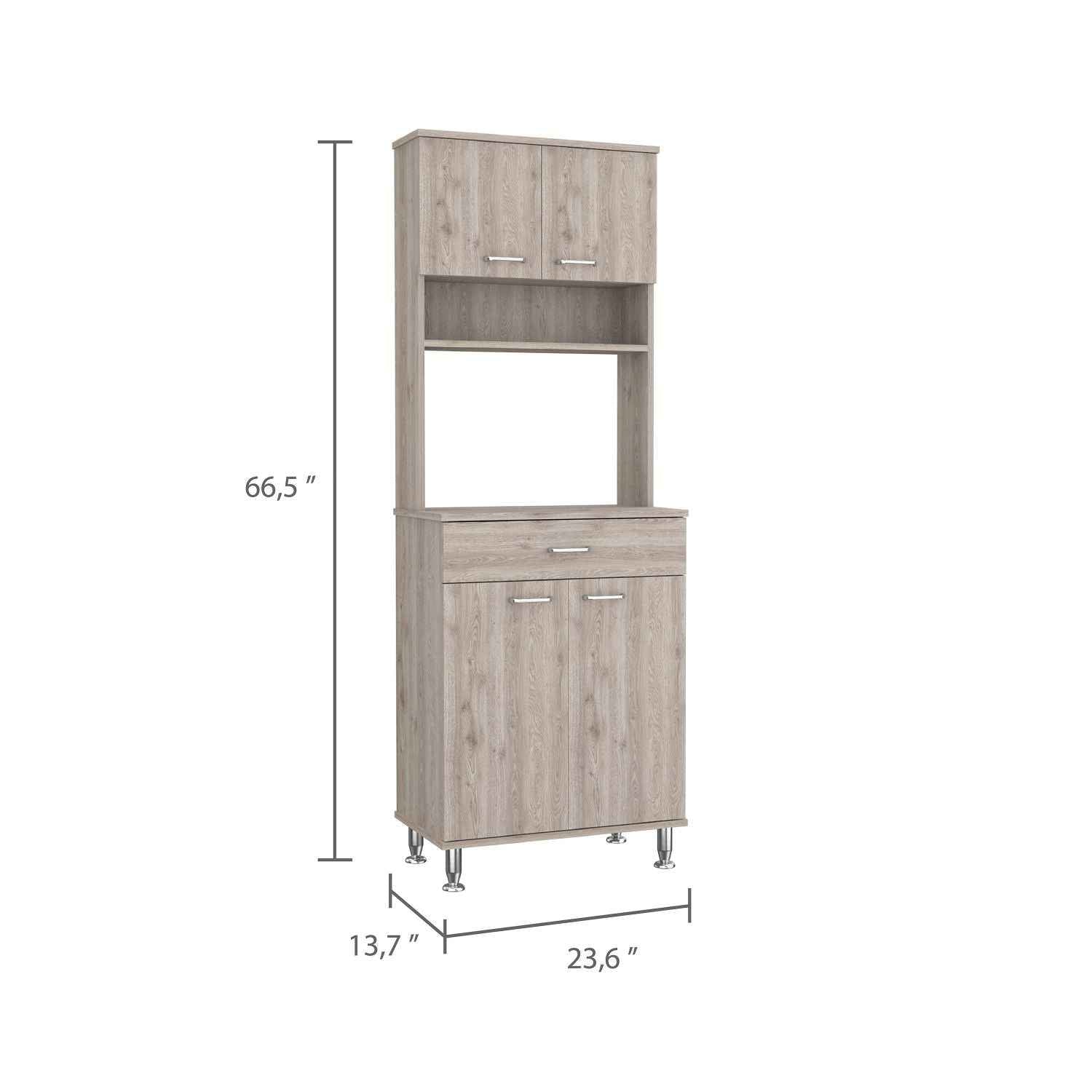 Helis 60 Pantry Double Door Cabinet, One Drawer, Four Legs, Three Shelves , Light Gray