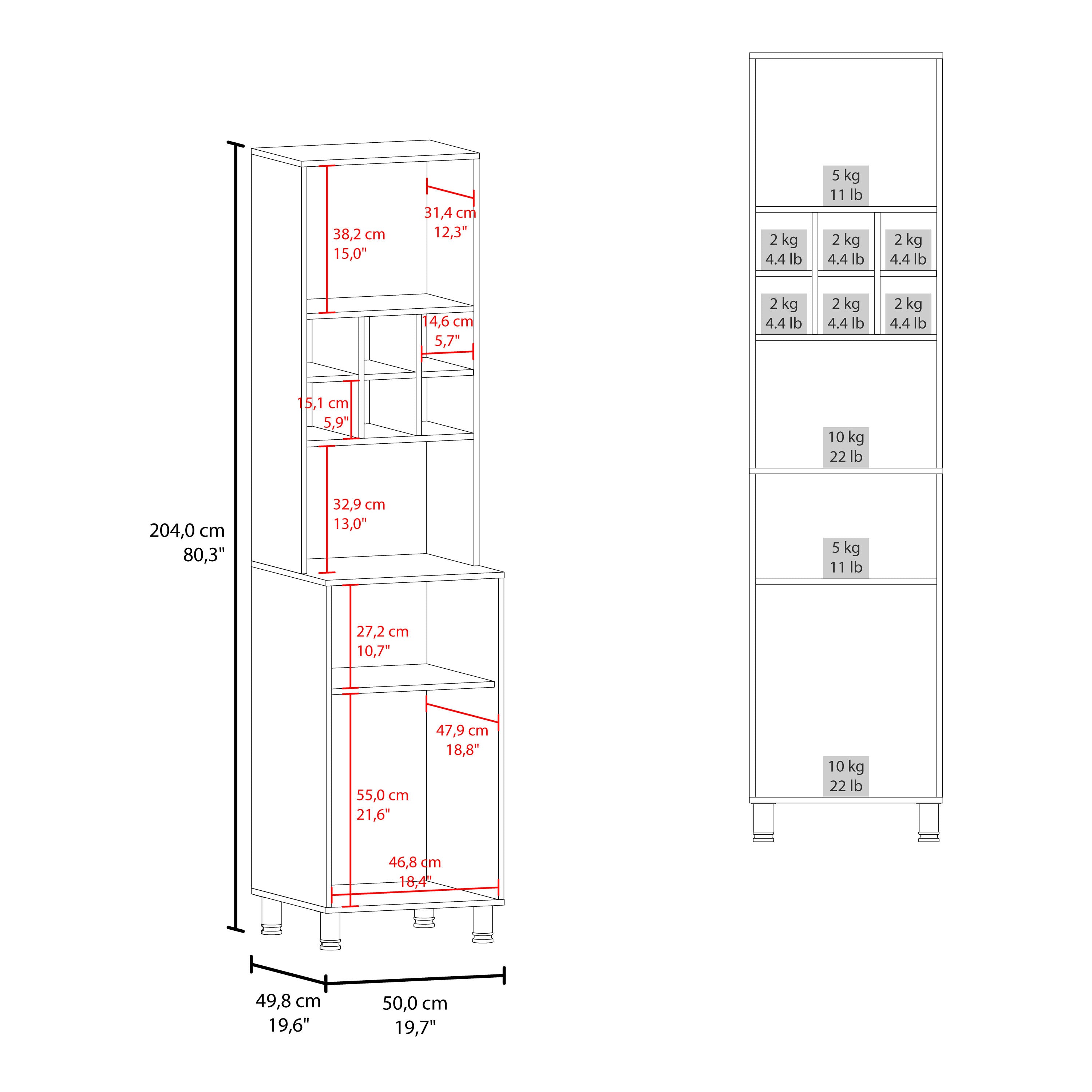 Ashford Kitchen Pantry, 2 Doors, 4 Legs, 8 Shelves, White - Luciddepo