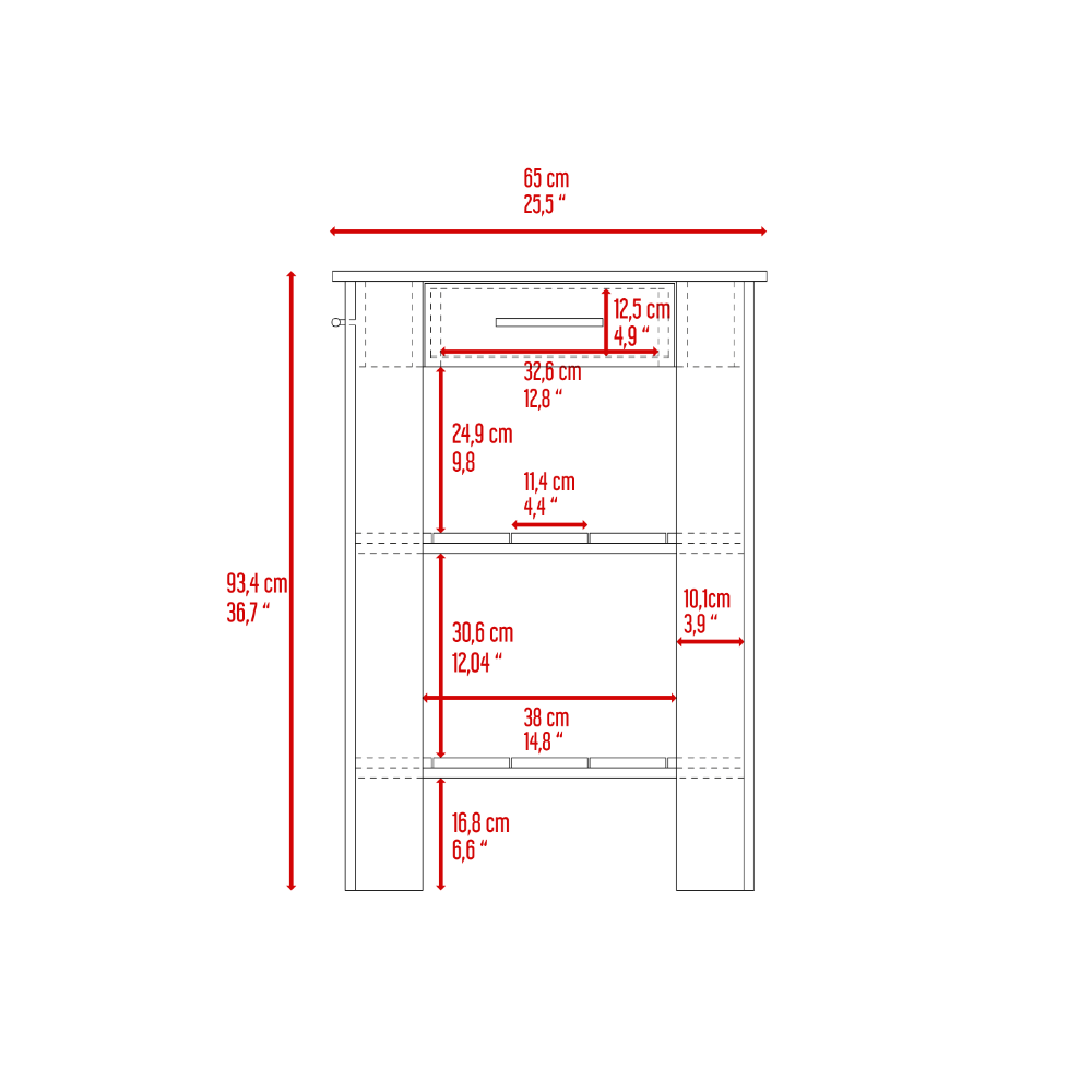 Delos 23 Kitchen Island with 2-Open Storage Shelves, 1-Drawer and Towel Rack, Black / Light Oak - Luciddepo