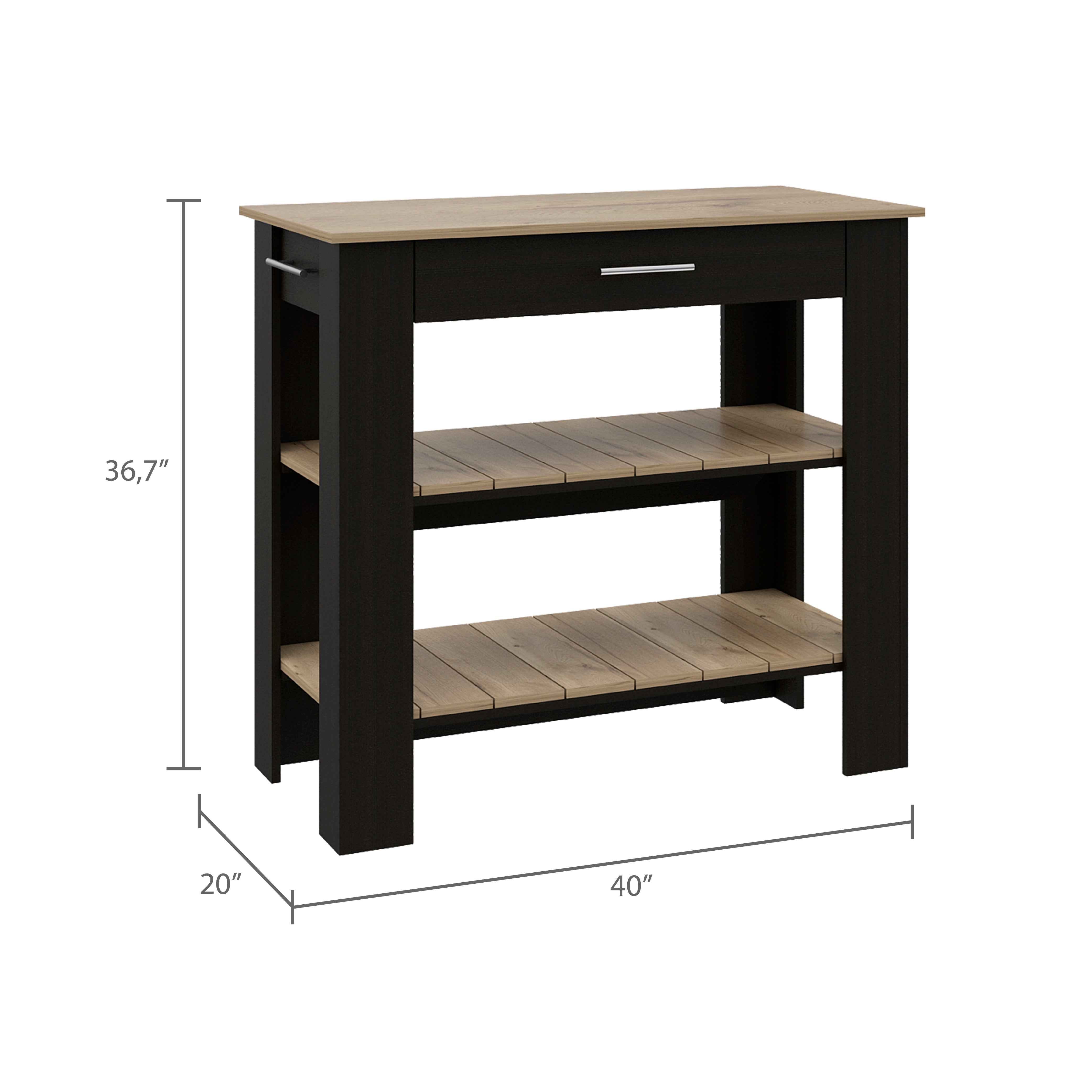 Delos 40 Kitchen Island, Two Shelves, One Drawer, Four Legs, Black / Light Oak