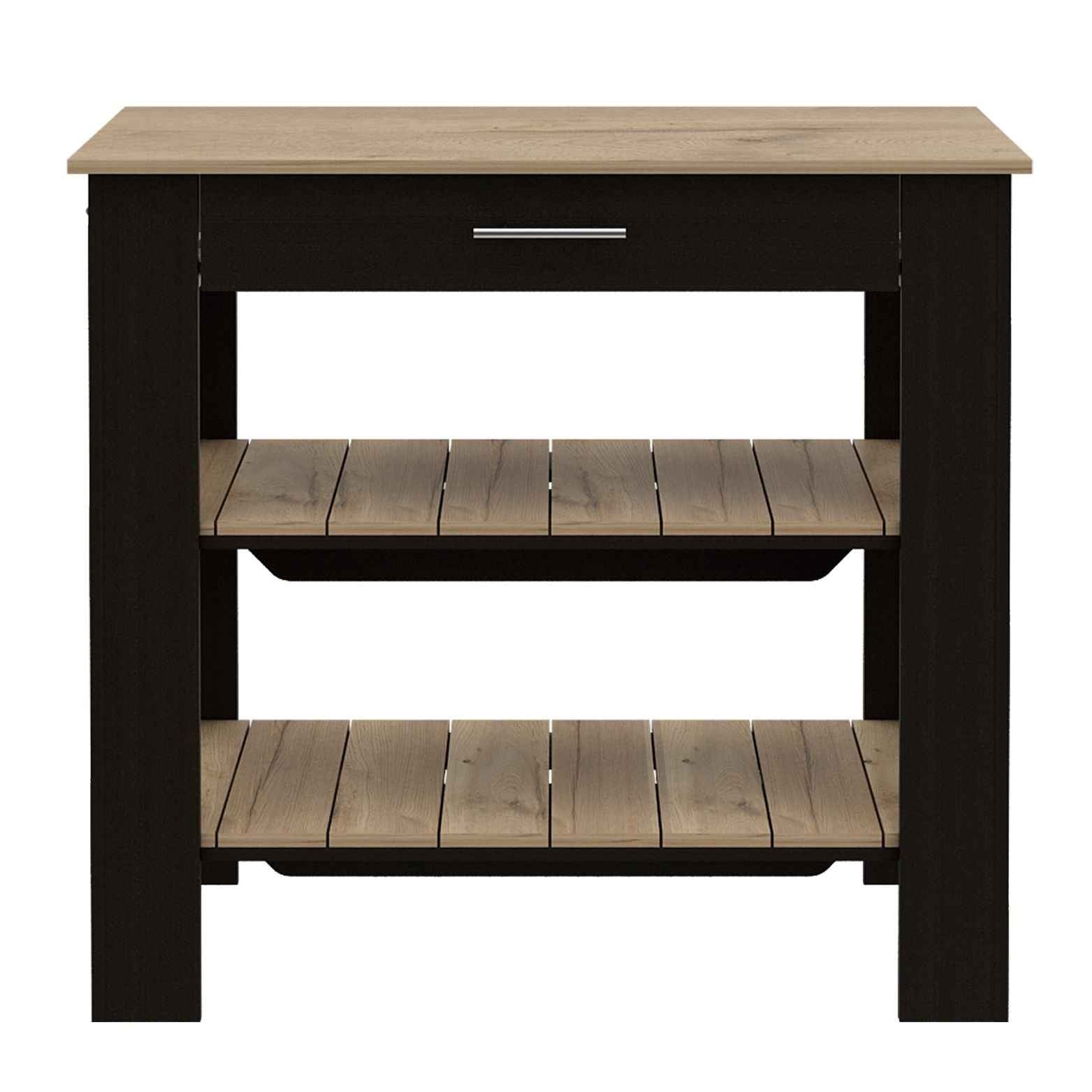 Delos 40 Kitchen Island, Two Shelves, One Drawer, Four Legs, Black / Light Oak