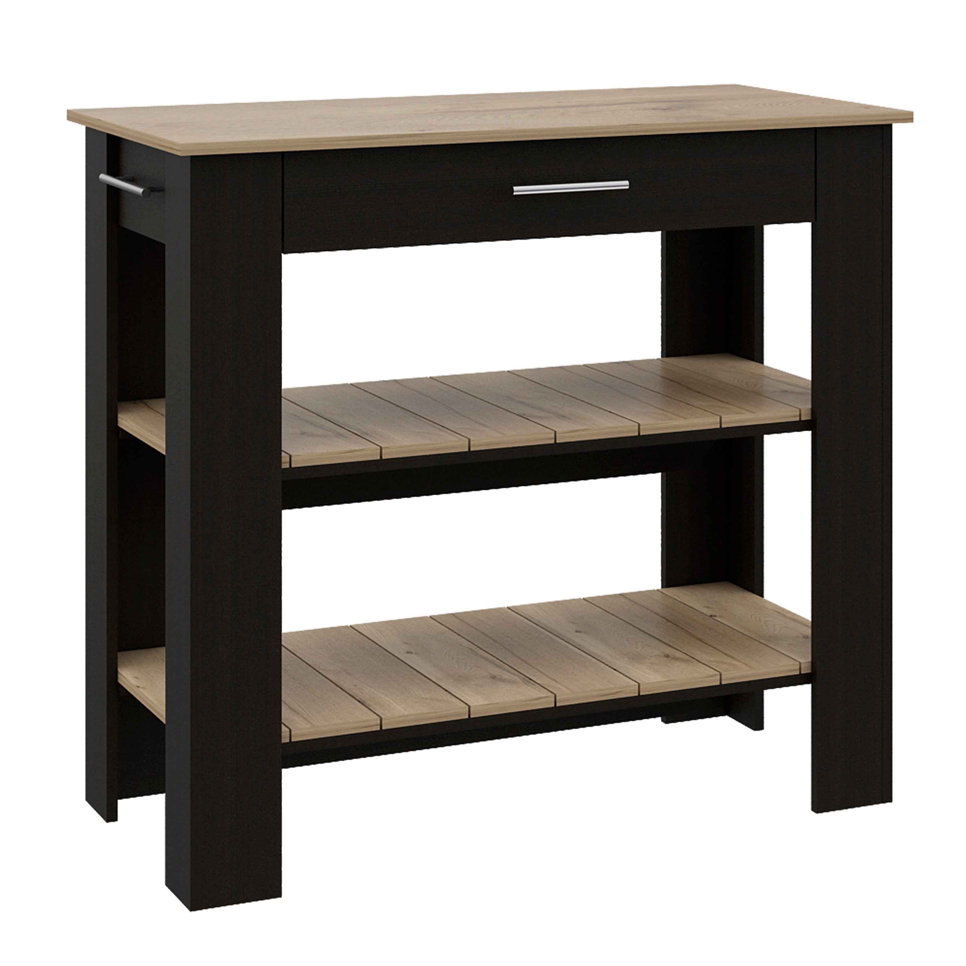 Delos 40 Kitchen Island, Two Shelves, One Drawer, Four Legs, Black / Light Oak