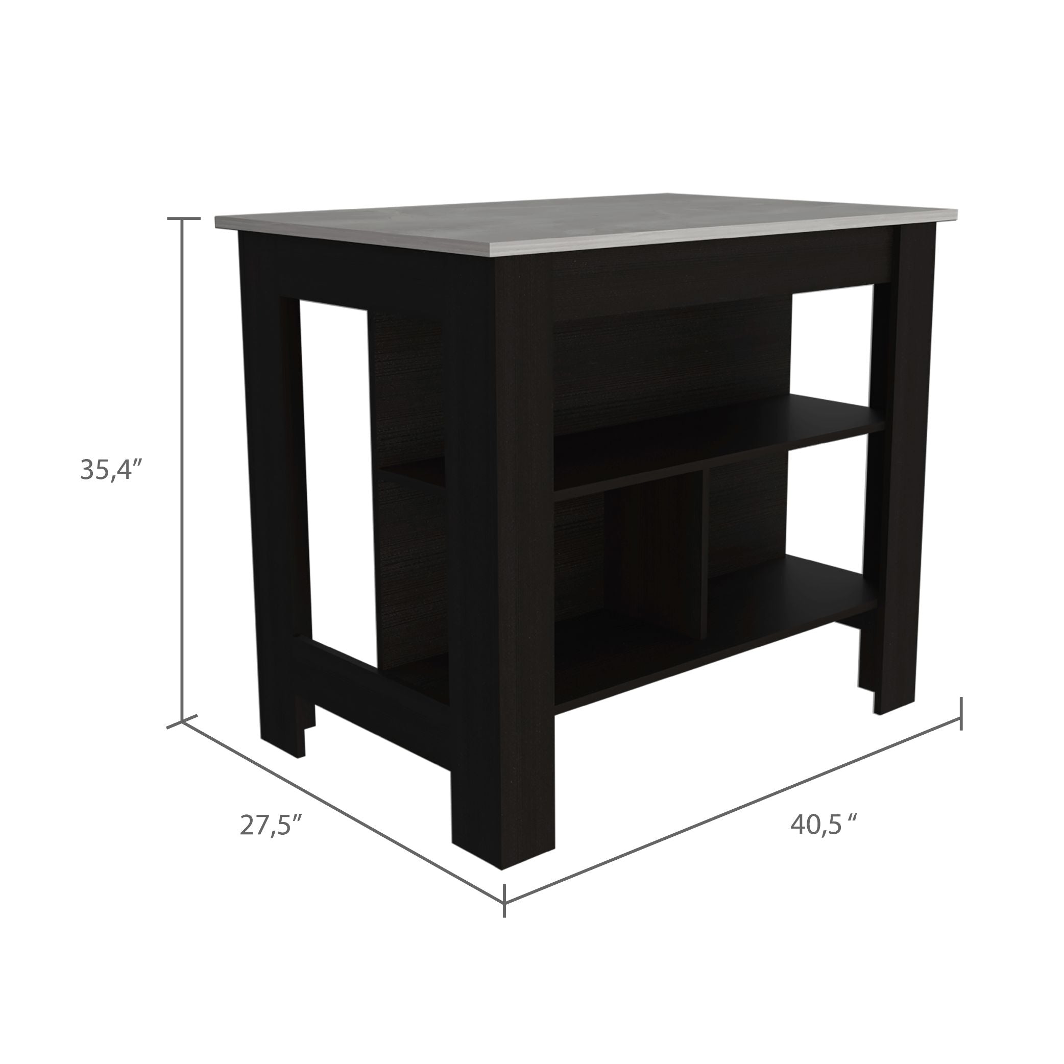 Delos Kitchen Island, Four Legs, Three Shelves, Black / Ibiza Marble - Luciddepo
