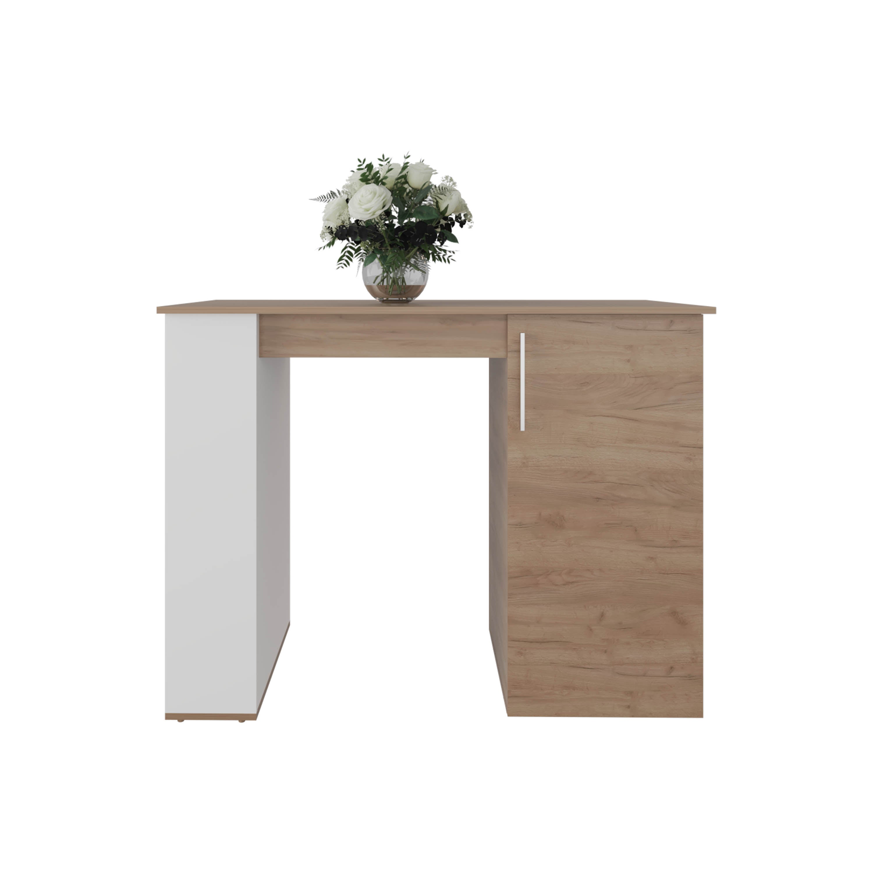 Rossiter Kitchen Island, 1 Door, 5 Shelves, Natural Oak/White - Luciddepo