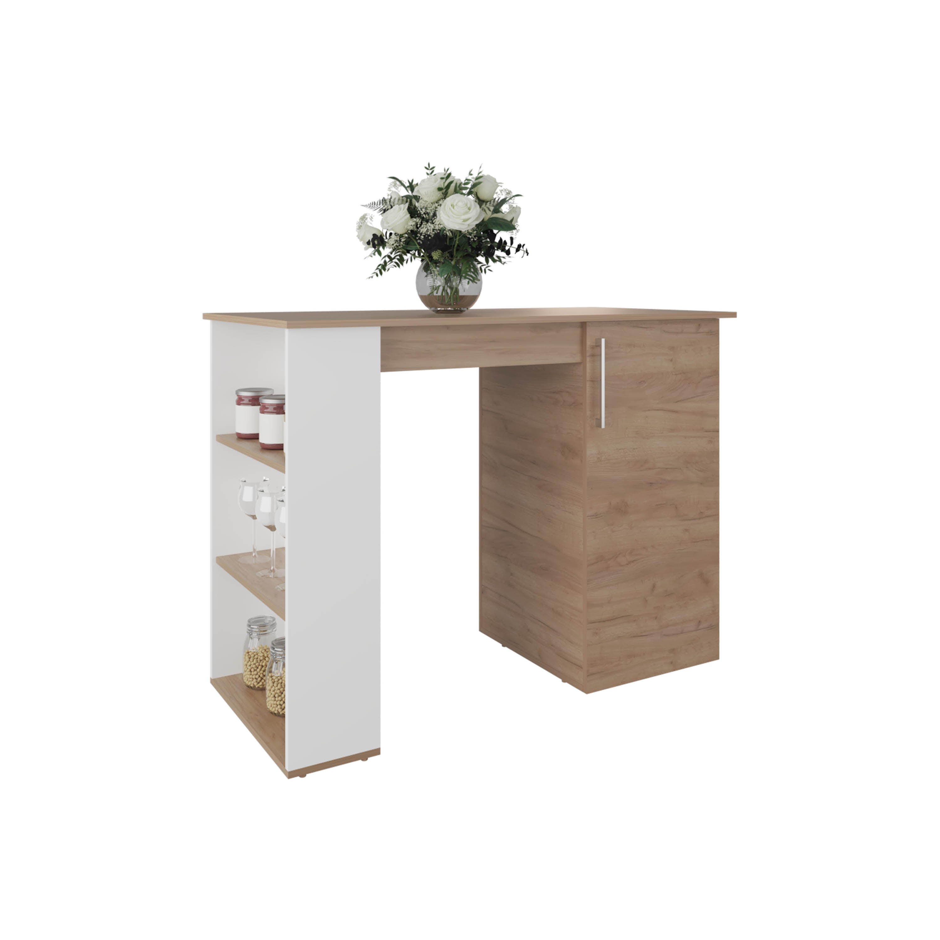 Rossiter Kitchen Island, 1 Door, 5 Shelves, Natural Oak/White - Luciddepo
