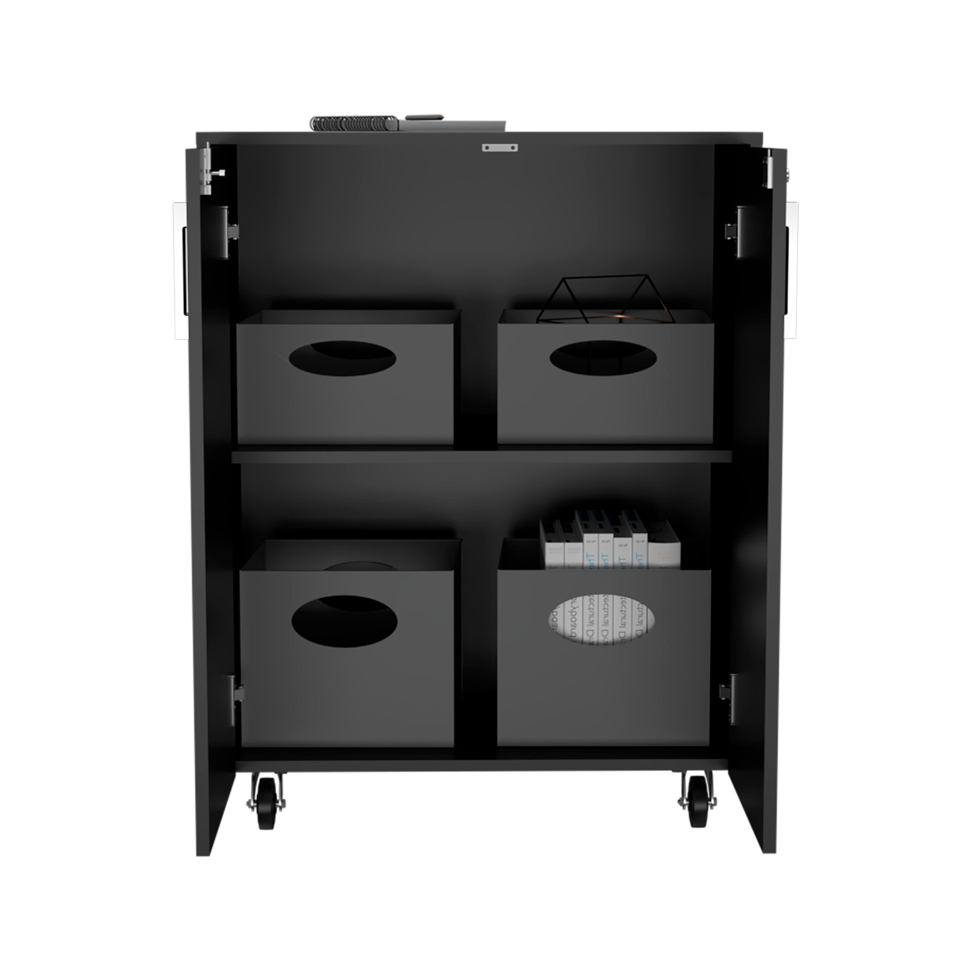 Hartford Storage Double Door Cabinet, Two Interior Shelves, Casters, Black - Luciddepo