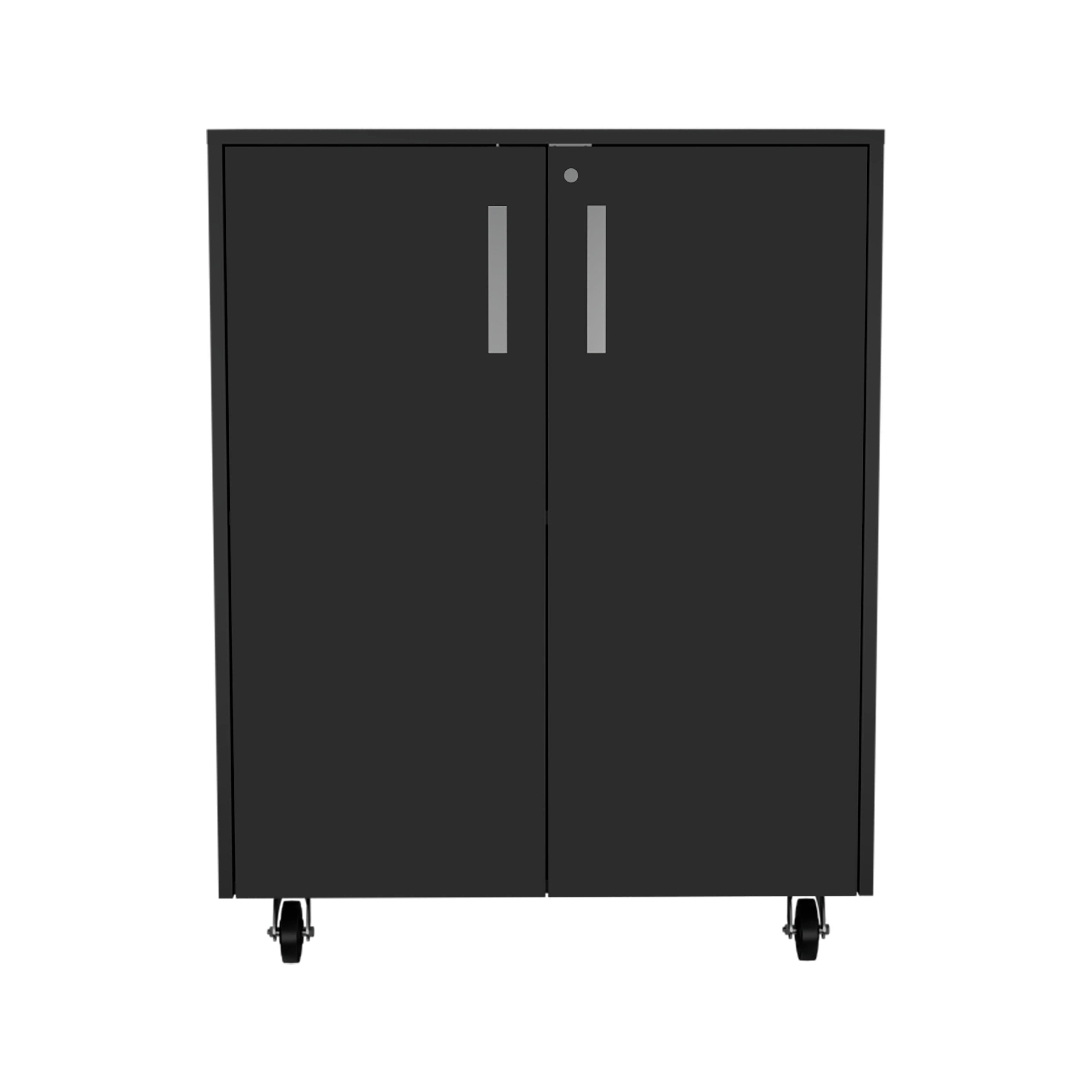 Hartford Storage Double Door Cabinet, Two Interior Shelves, Casters, Black - Luciddepo