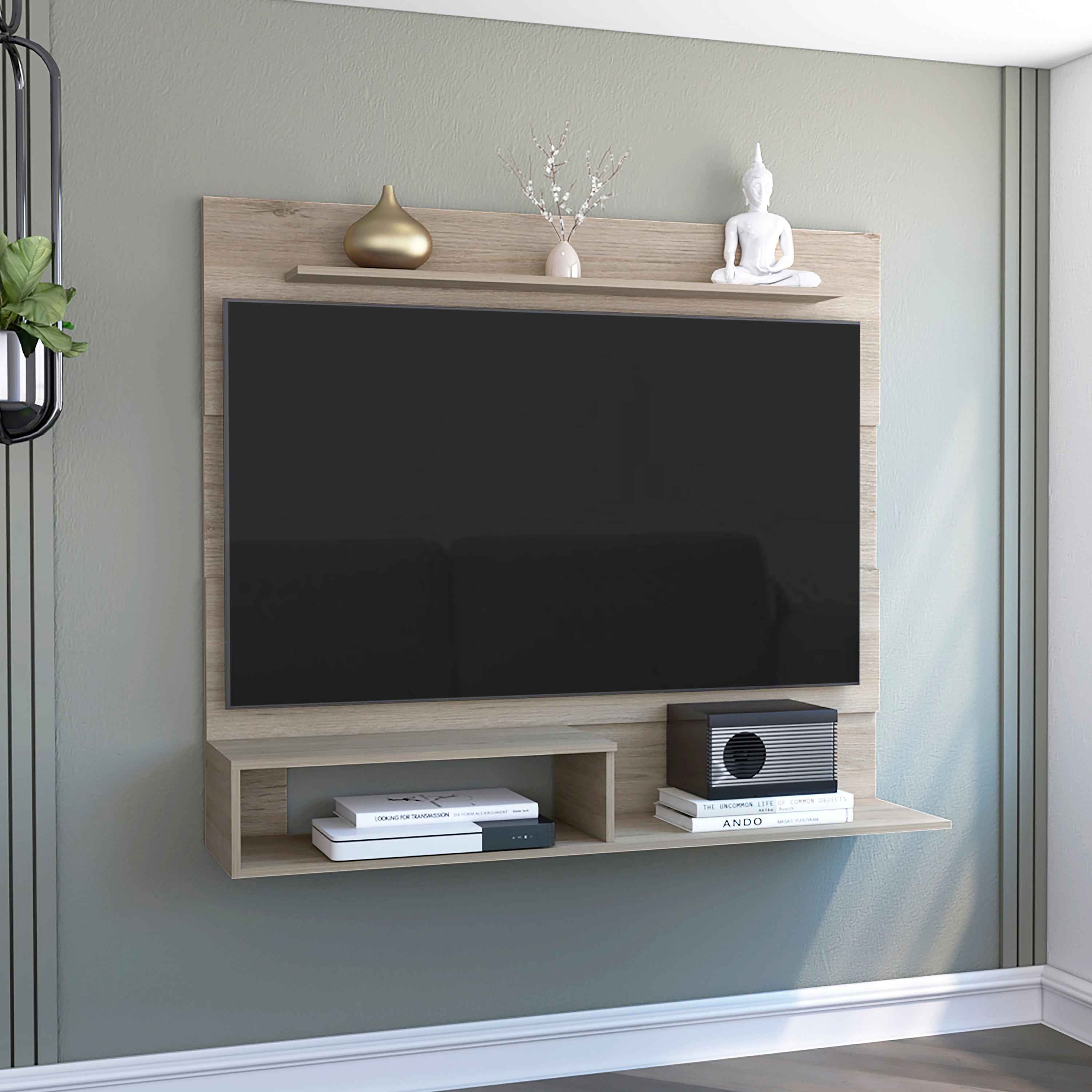 Baden Floating Entertainment Center for TV´s up 55", Space For TV, One Superior Shelf, Two Shelves, Light Pine