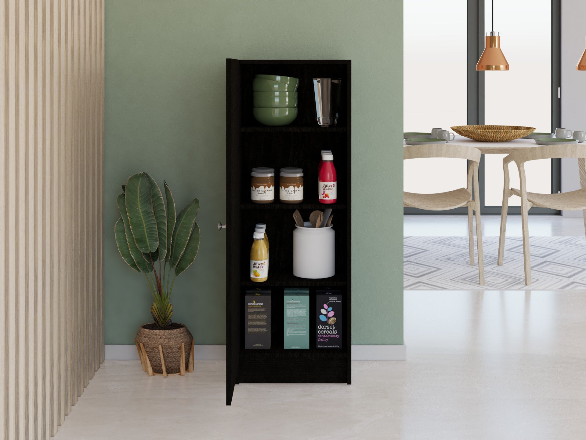 Uluru Kitchen Pantry, Single Door Cabinet, Four Interior Shelves, Black - Luciddepo