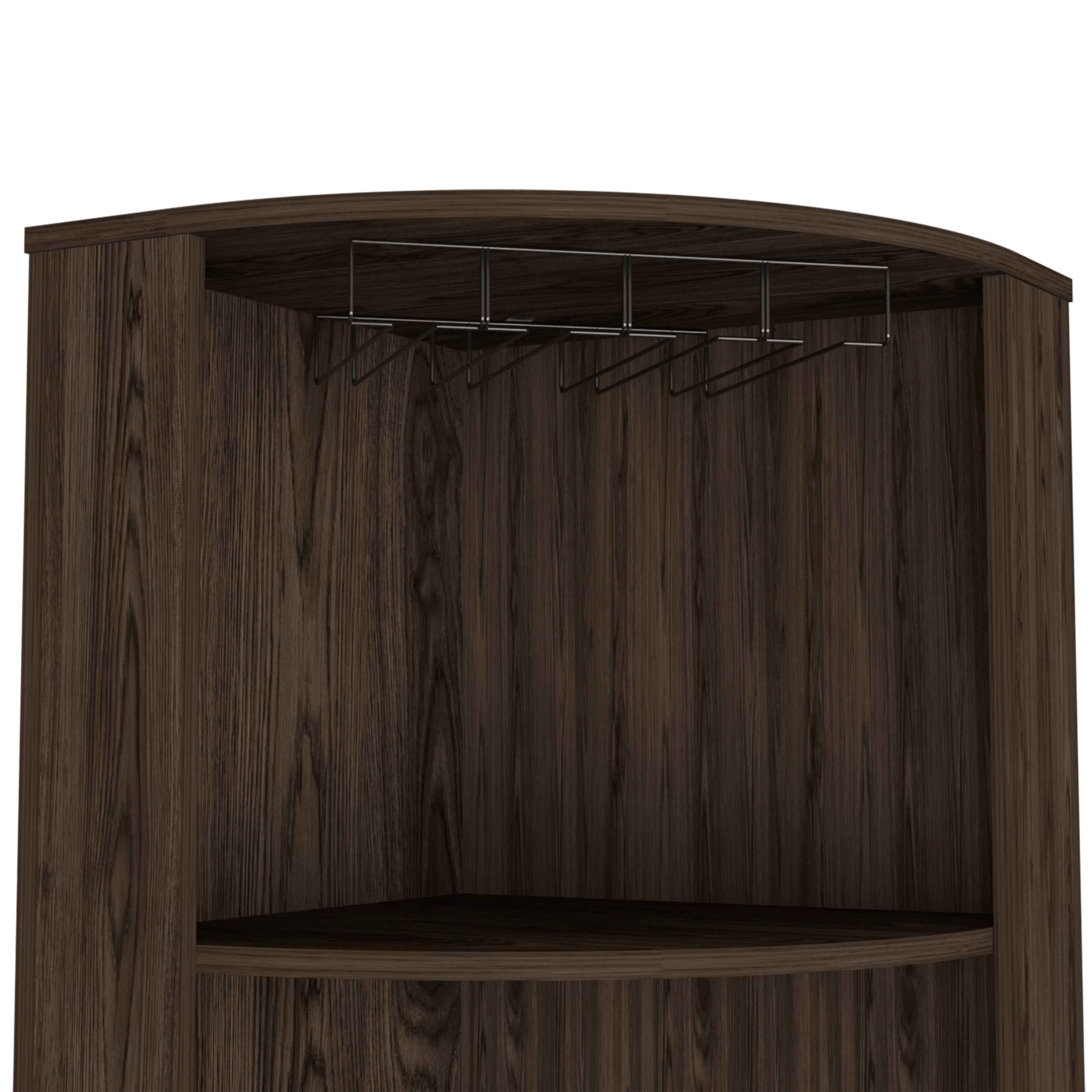 Egina Corner Bar Cabinet, Two External Shelves, Dark Walnut