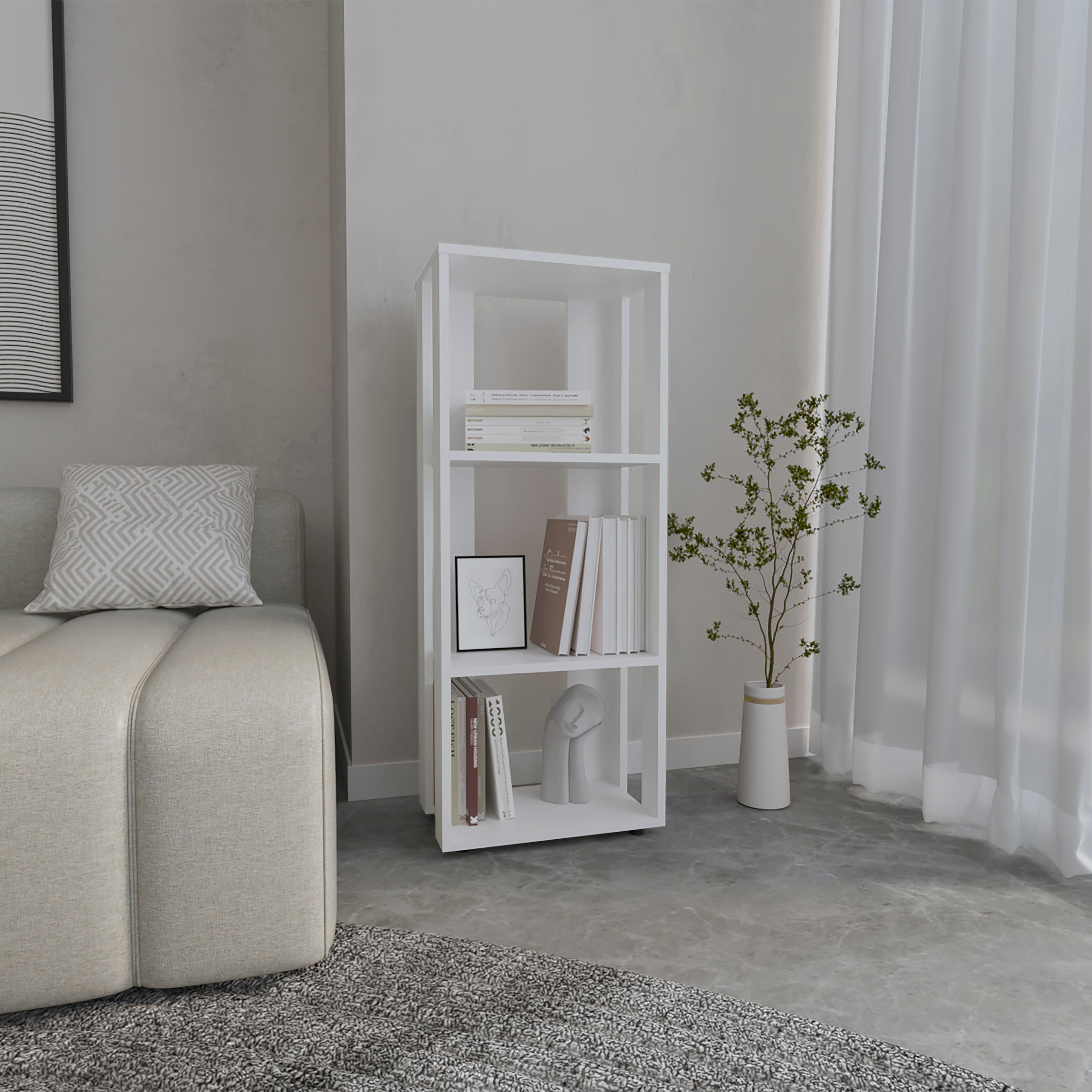 Laurier Office Library, 3 Shelves, White - Luciddepo