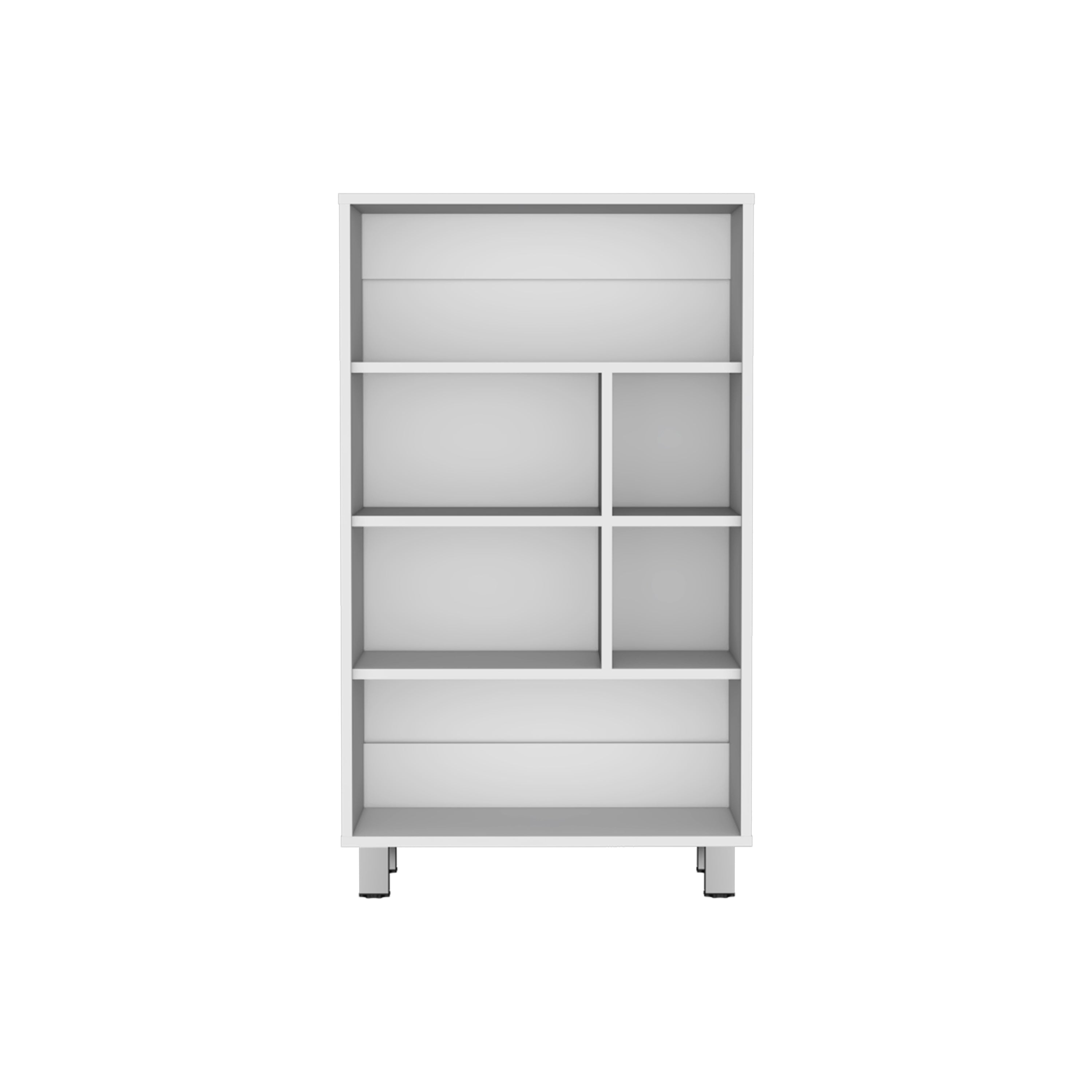 Akiak Bookcase, 6 shelves, 4 legs, White - Luciddepo