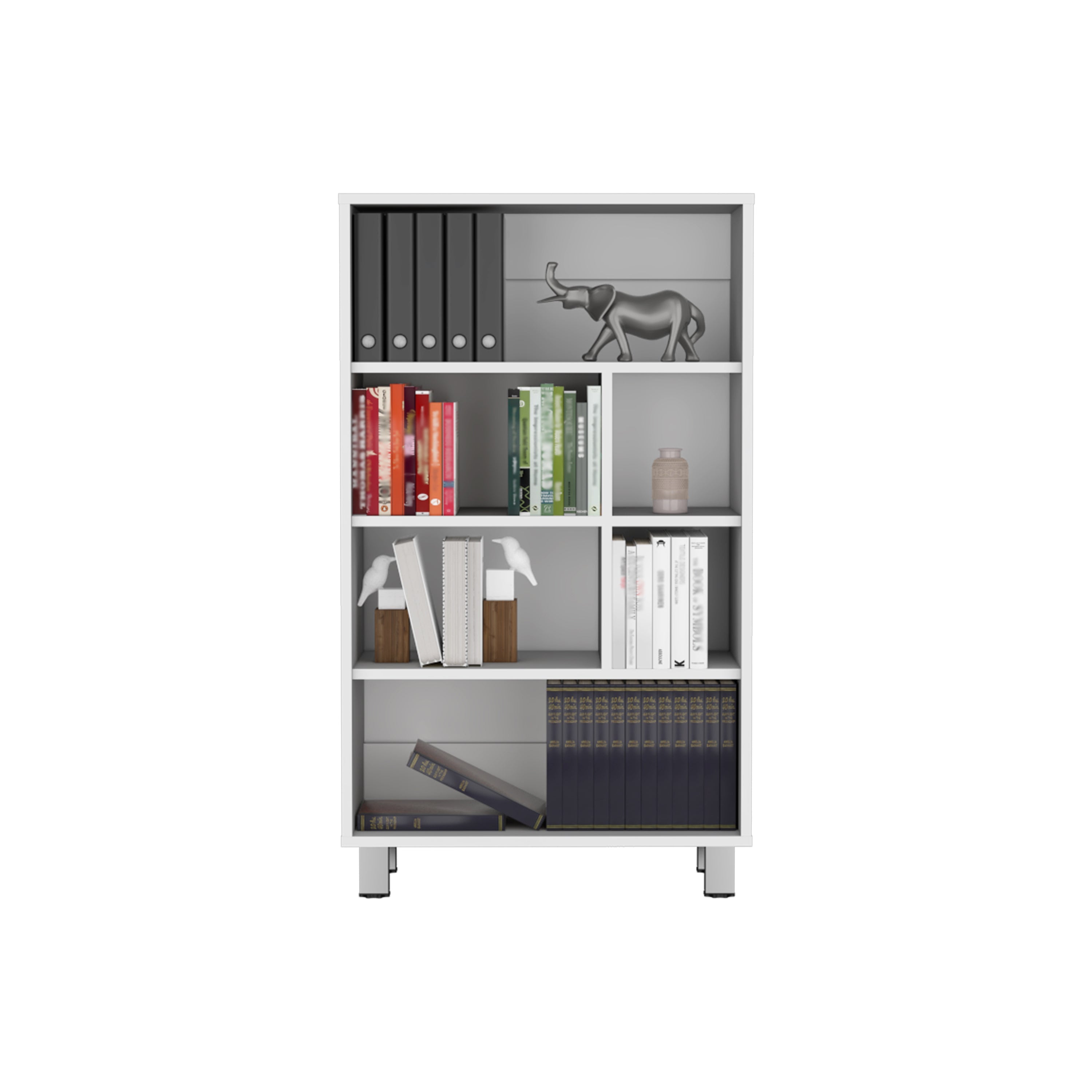 Akiak Bookcase, 6 shelves, 4 legs, White - Luciddepo