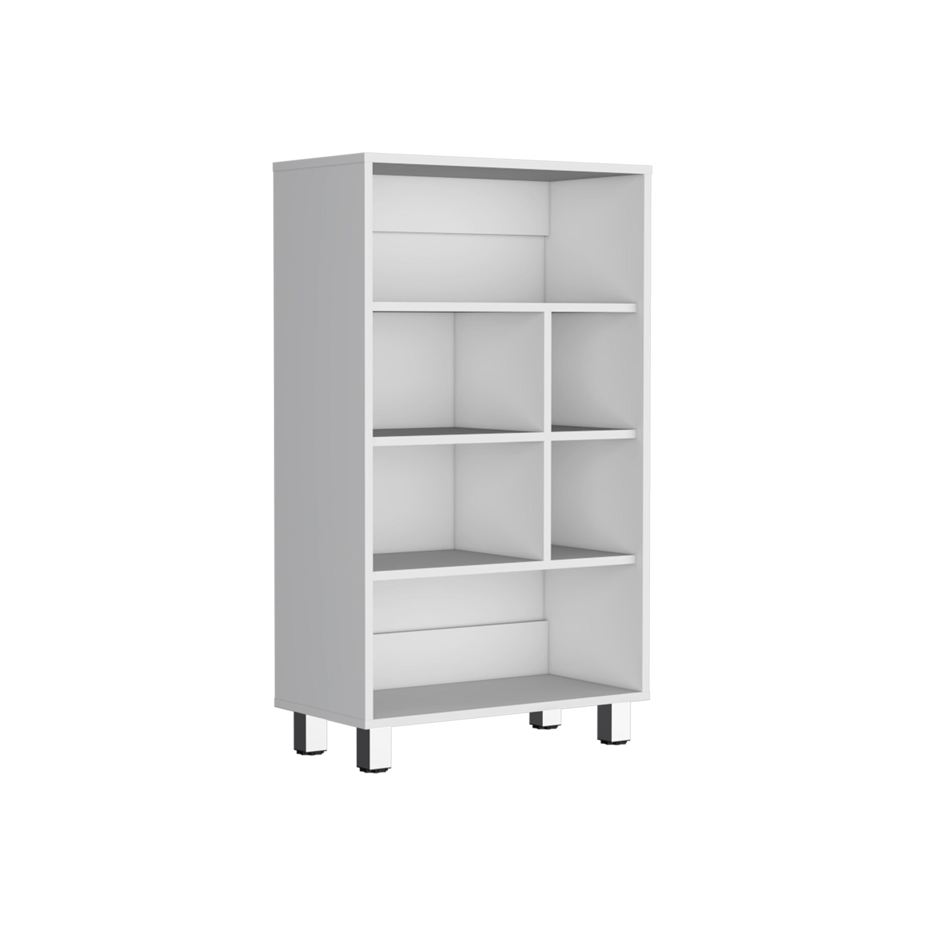 Akiak Bookcase, 6 shelves, 4 legs, White - Luciddepo