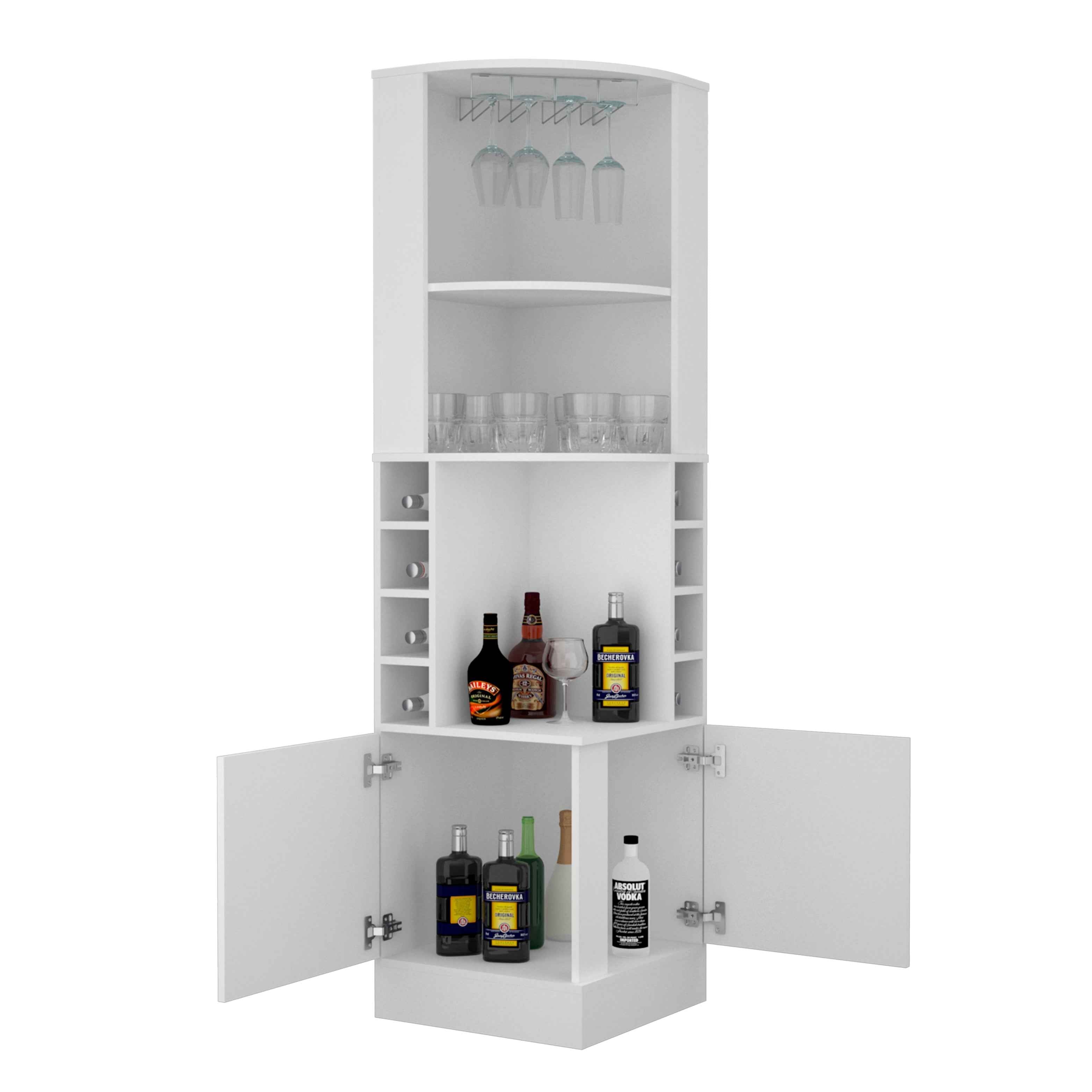 Egina Corner Bar Cabinet, Two External Shelves , White