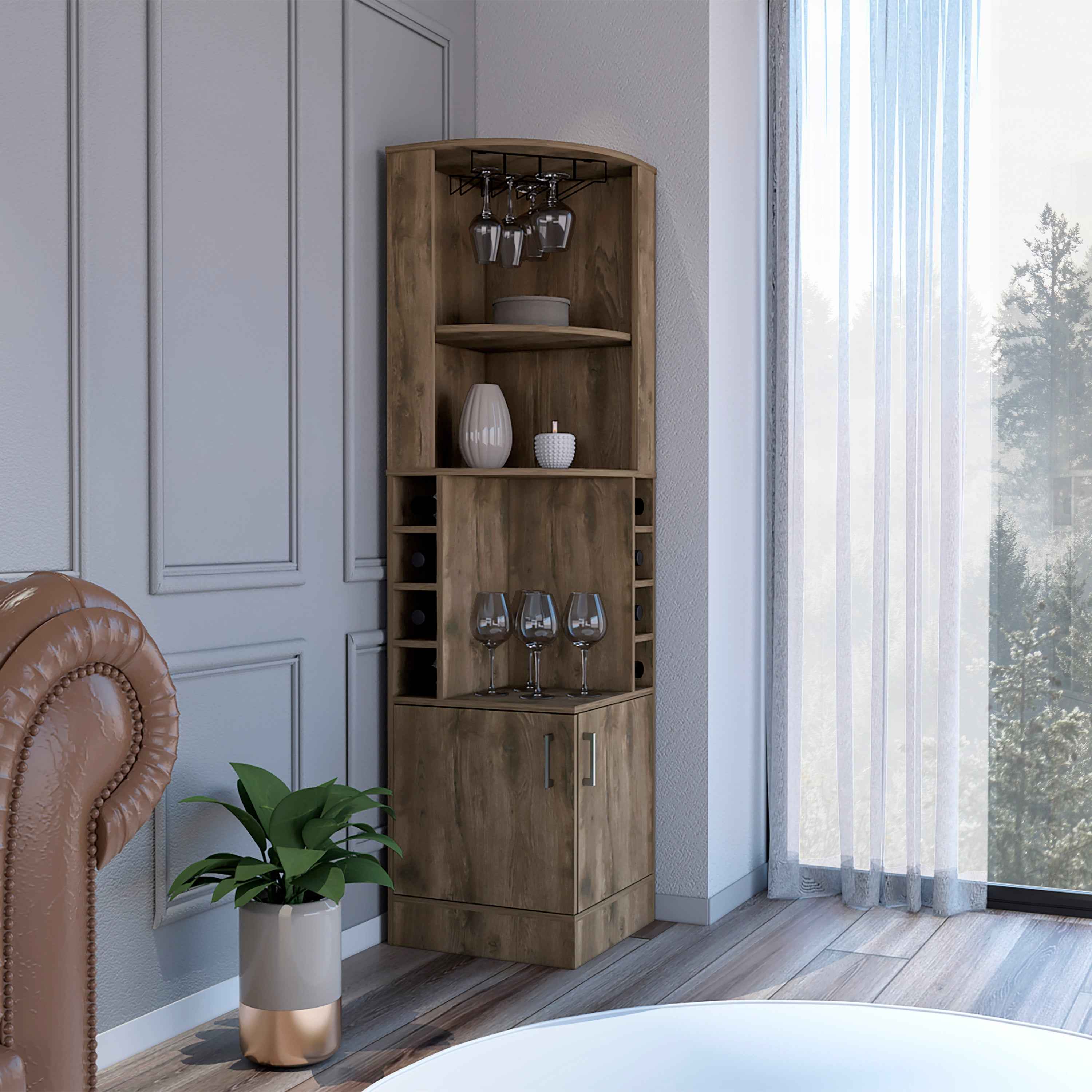 Egina Bar Cabinet Two Drawers, Eight Bottle Cubbies, Two Large Open Shelves, Dark Brown