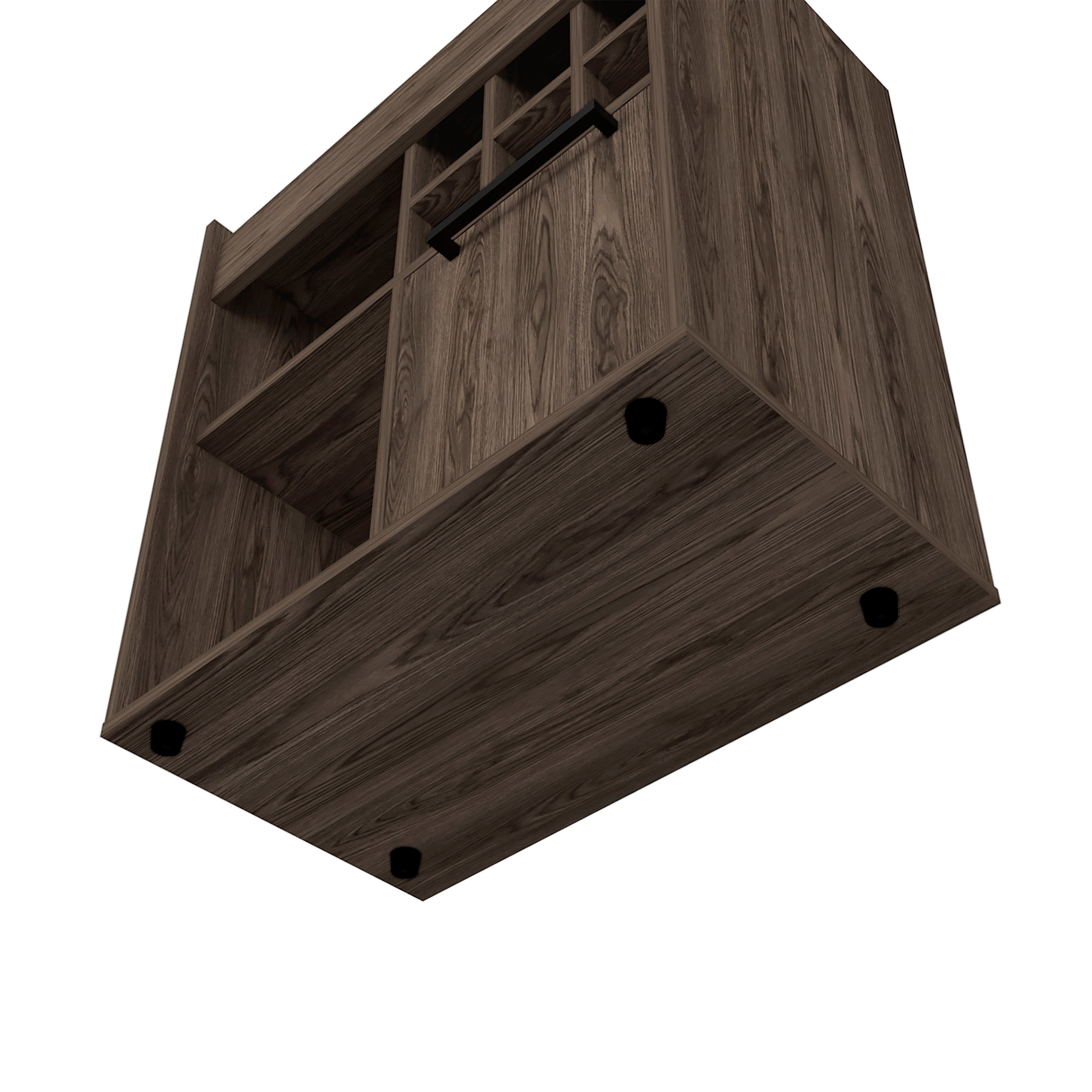Pasadena Bar Cabinet With Divisions, Two Concealed Shelves, Six Cubbies, Dark Walnut - Luciddepo