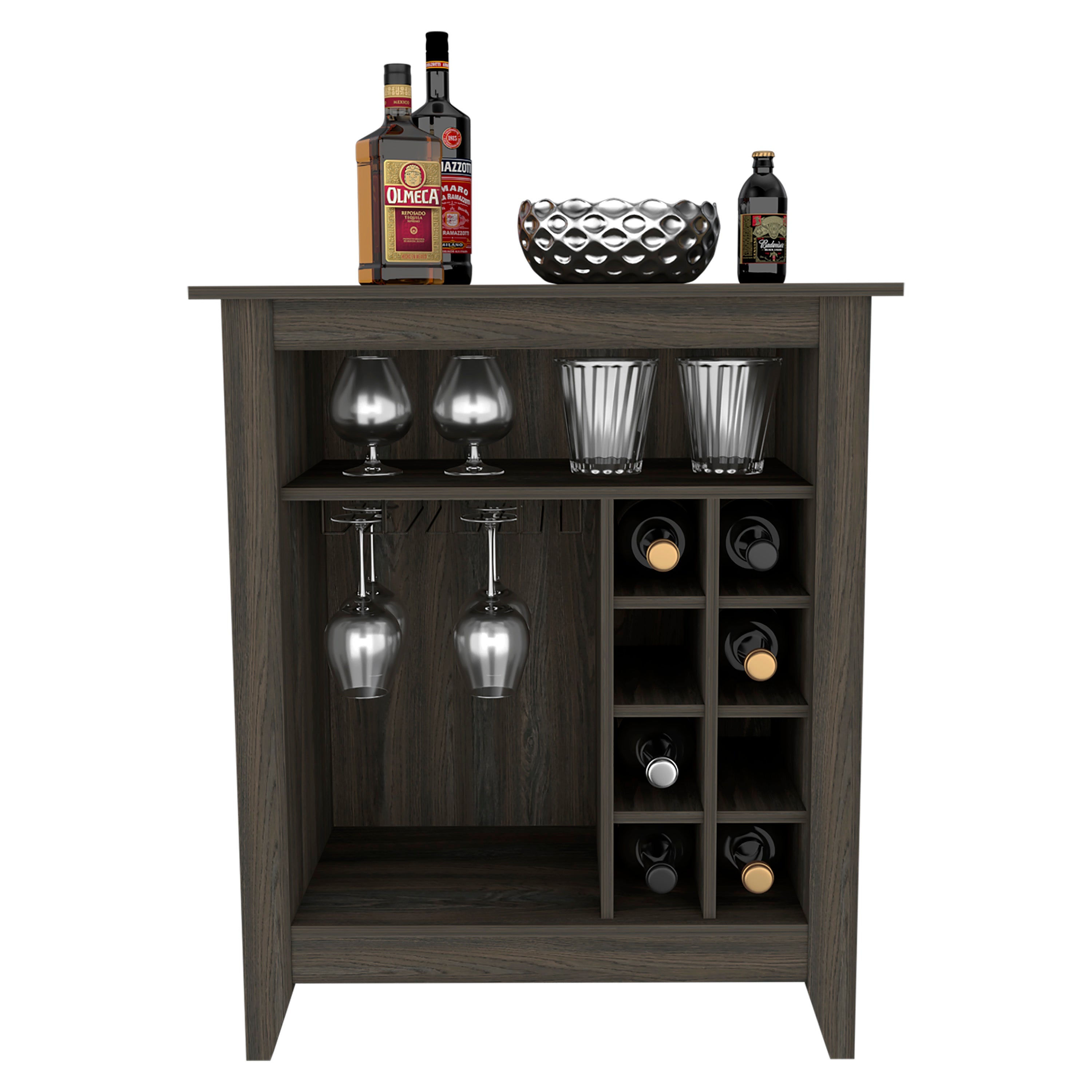 Mojito Bar Cabinet, Six Built-in Wine Rack, One Open Drawer, One Open Shelf, Carbon Espresso - Luciddepo