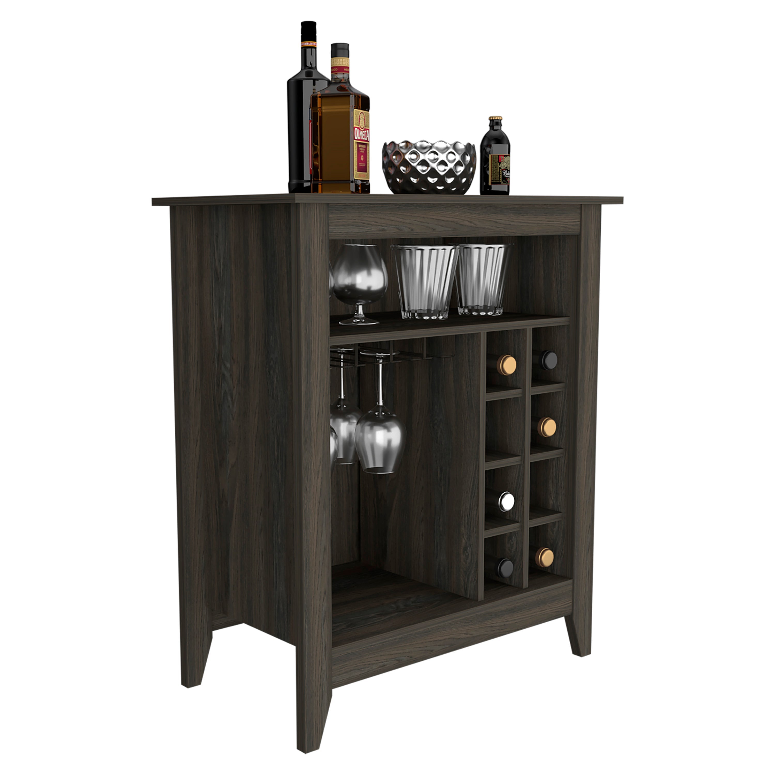 Mojito Bar Cabinet, Six Built-in Wine Rack, One Open Drawer, One Open Shelf, Carbon Espresso - Luciddepo