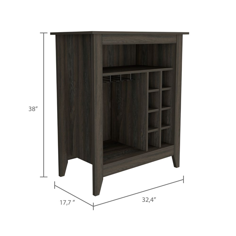 Mojito Bar Cabinet, Six Built-in Wine Rack, One Open Drawer, One Open Shelf, Carbon Espresso - Luciddepo